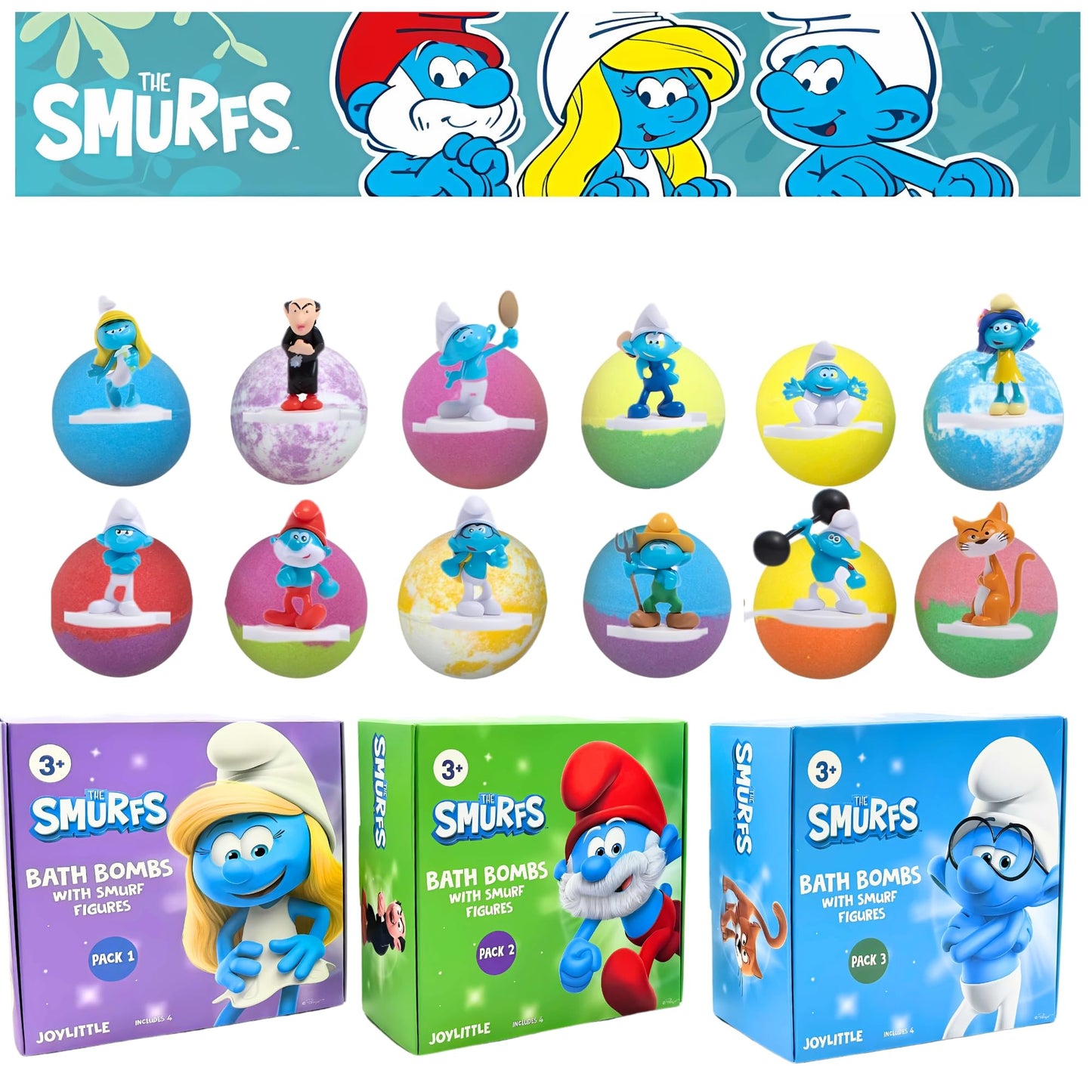 The Smurfs Bath Bombs with Action Figures-Smurfette, Baby Smurf, Hefty Smurf, and Vanity Smurf (Pack 1) Beauty and Personal Care Joylittle