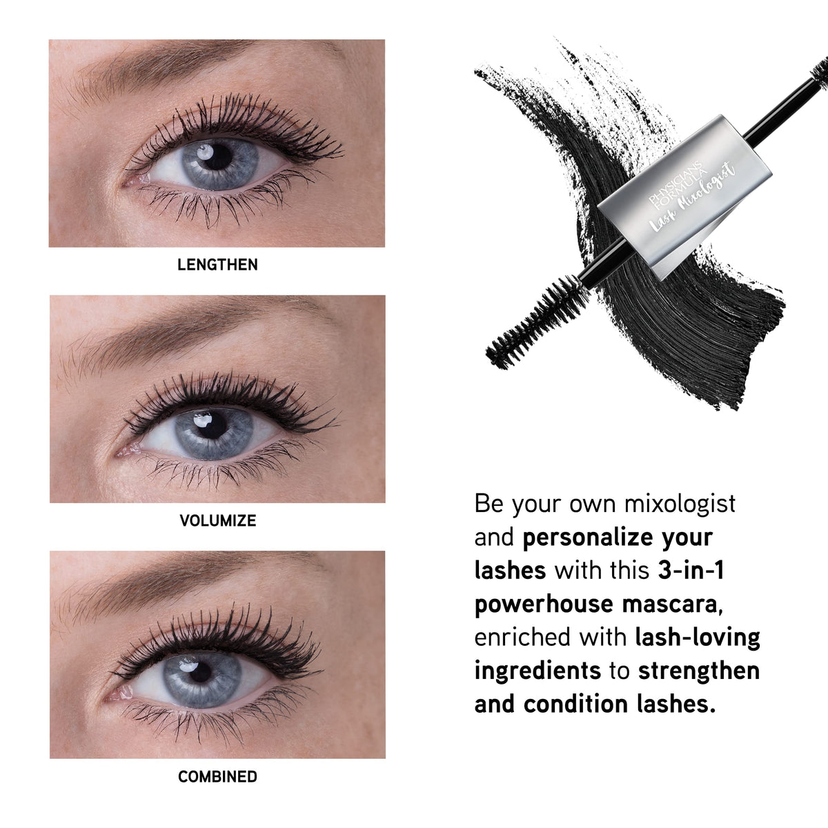 Physicians Formula Lash Mixologist 3-in-1 Mascara Black, Strengthen & Condition , Dermatologist Approved. Clinically Tested. Ophthalmologist Approved. Beauty & Personal Care Physicians Formula