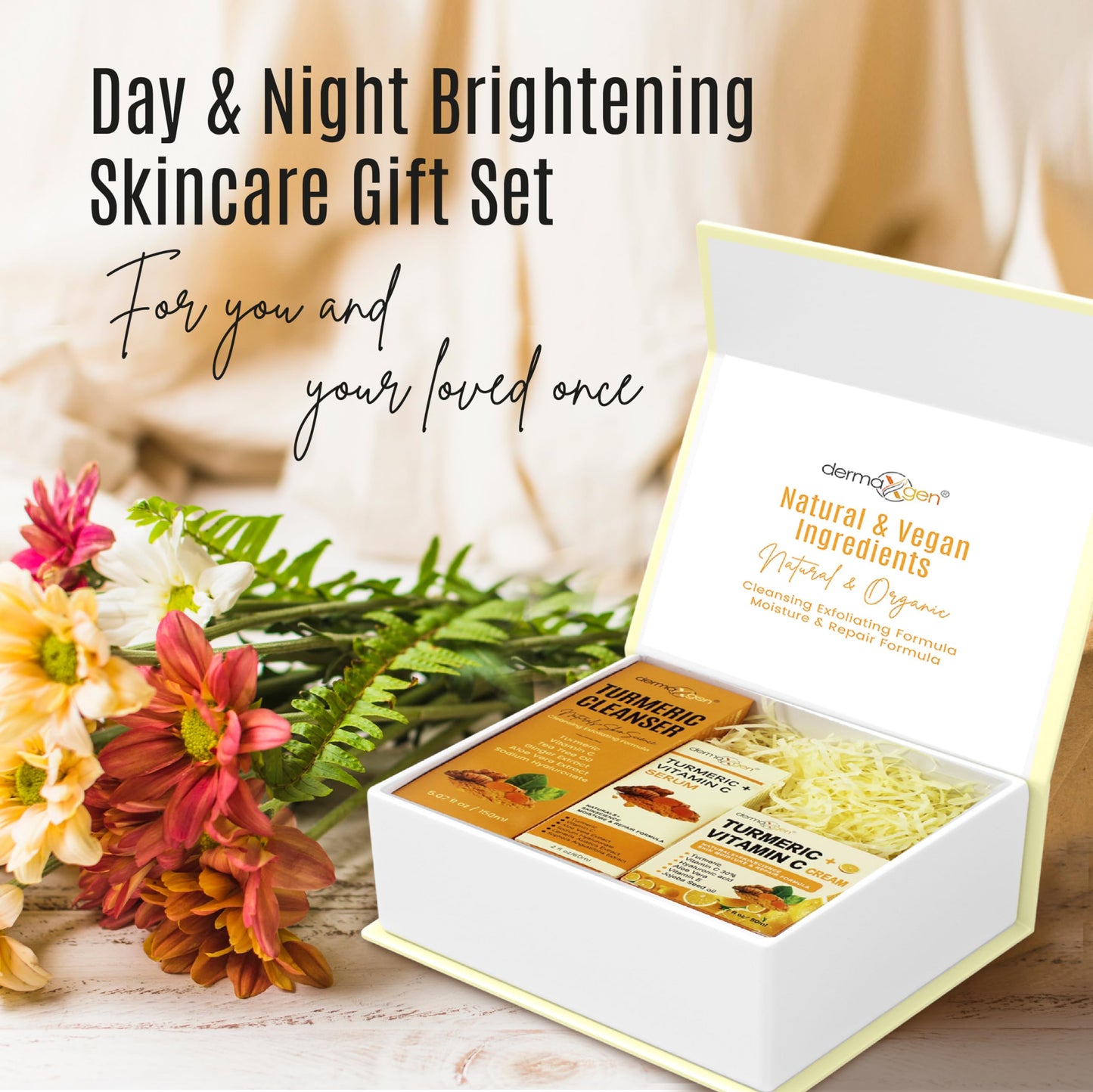 Dermaxgen Turmeric Complete Facial Care Kit - Organic Glowing Skin Anti-Aging, Rejuvenating, Boosting Collagen & Hydrating - Day & Night Brightening Beauty & Personal Care DERMAXGEN