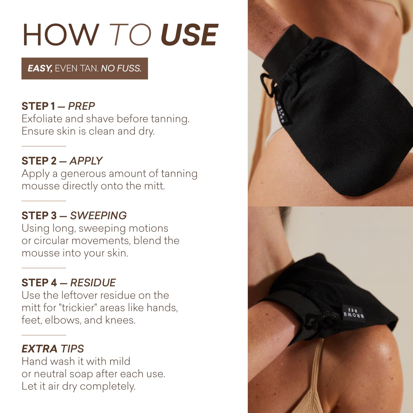 Brown Bee Exfoliating Mitt - Reusable Body Exfoliator Glove for Smooth Skin, Tanning Prep & Build-Up Removal, All Skin Types Beauty and Personal Care Brown Bee