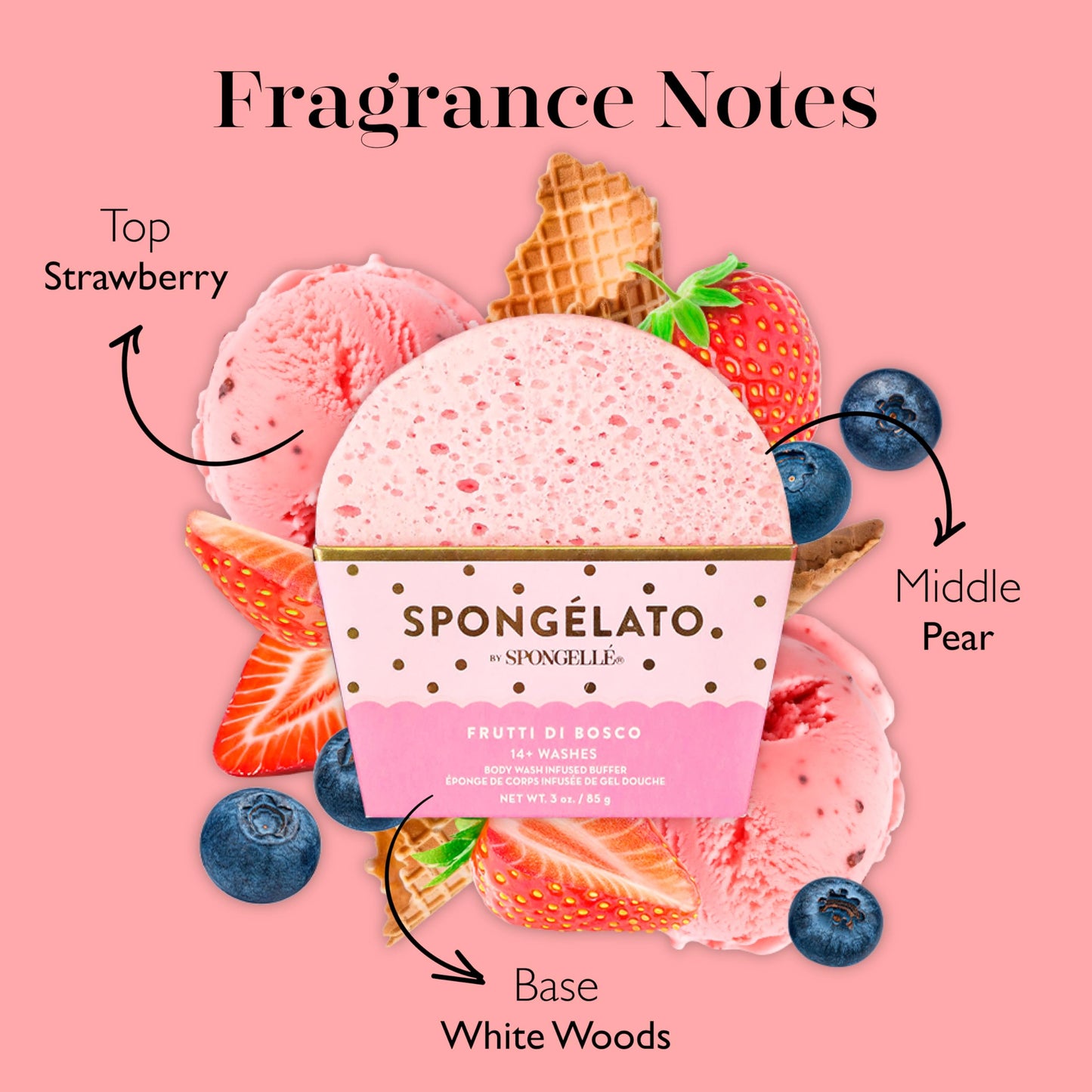 Spongellé Frutti di Bosco (Mixed Berries) Spongélato Bath Sponge - Built-In Body Wash & Body Scrubber, Shower Loofah Sponge for Women - 14+ uses Beauty and Personal Care SPONGELLÉ