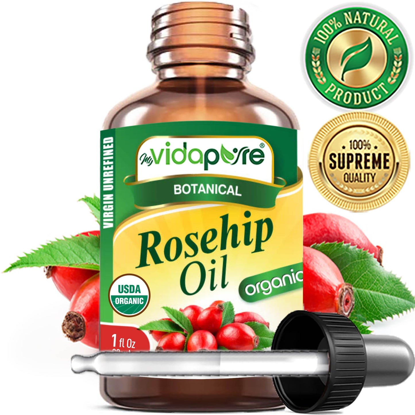 MYVIDAPURE Organic ROSEHIP OIL Certified Organic WILD GROWTH RAW Pure VIRGIN UNREFINED for Face, Body, Hair and Lip Care (1 Fl Oz) Beauty & Personal Care MYVIDAPURE