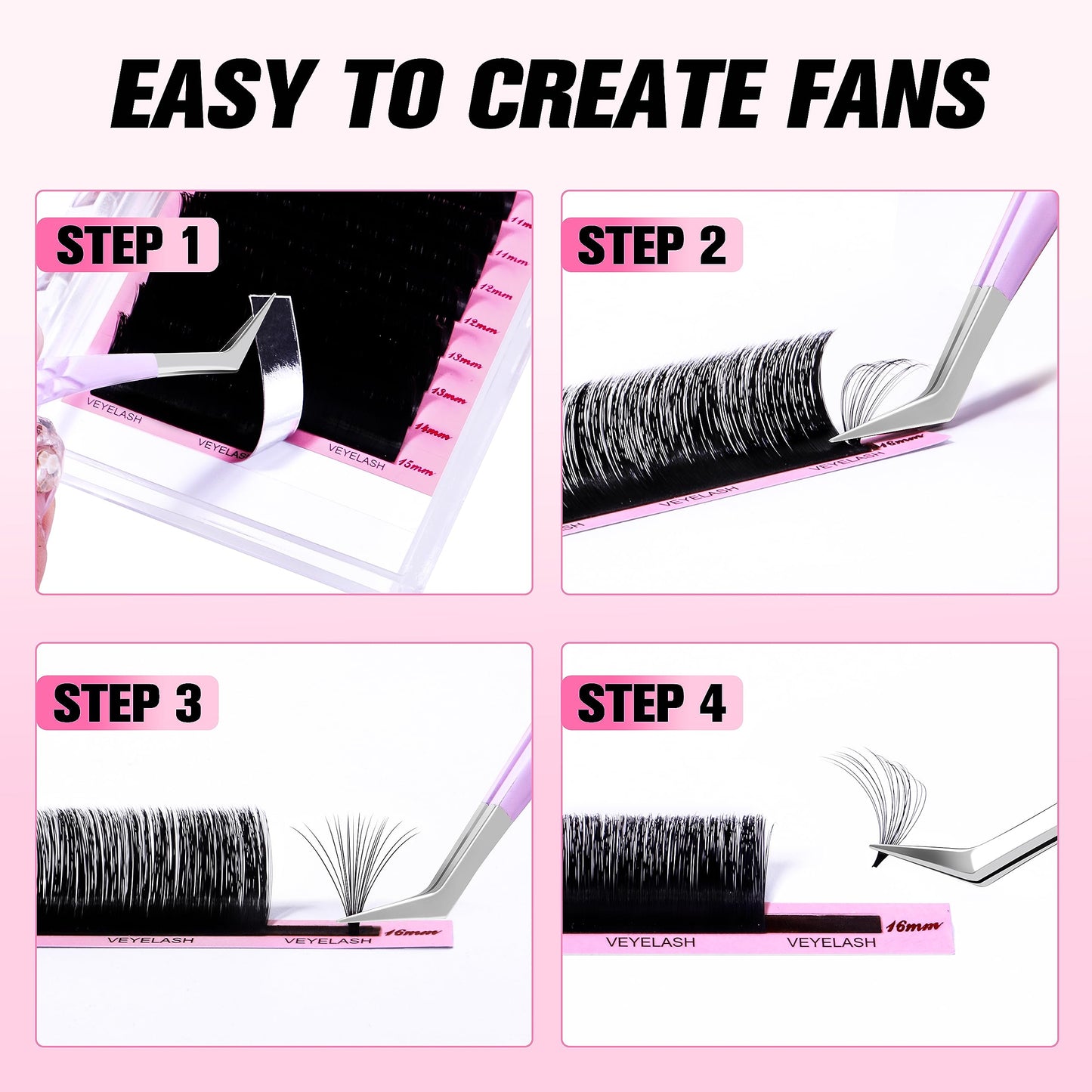 VEYES INC Cashmere Smart Fan Lash Extensions 0.03 0.05 0.07 C/CC/D Curl 8-20mm Mixed & Single Length, Super Matte Black Volume Lashes, Professional Beauty and Personal Care VEYES INC