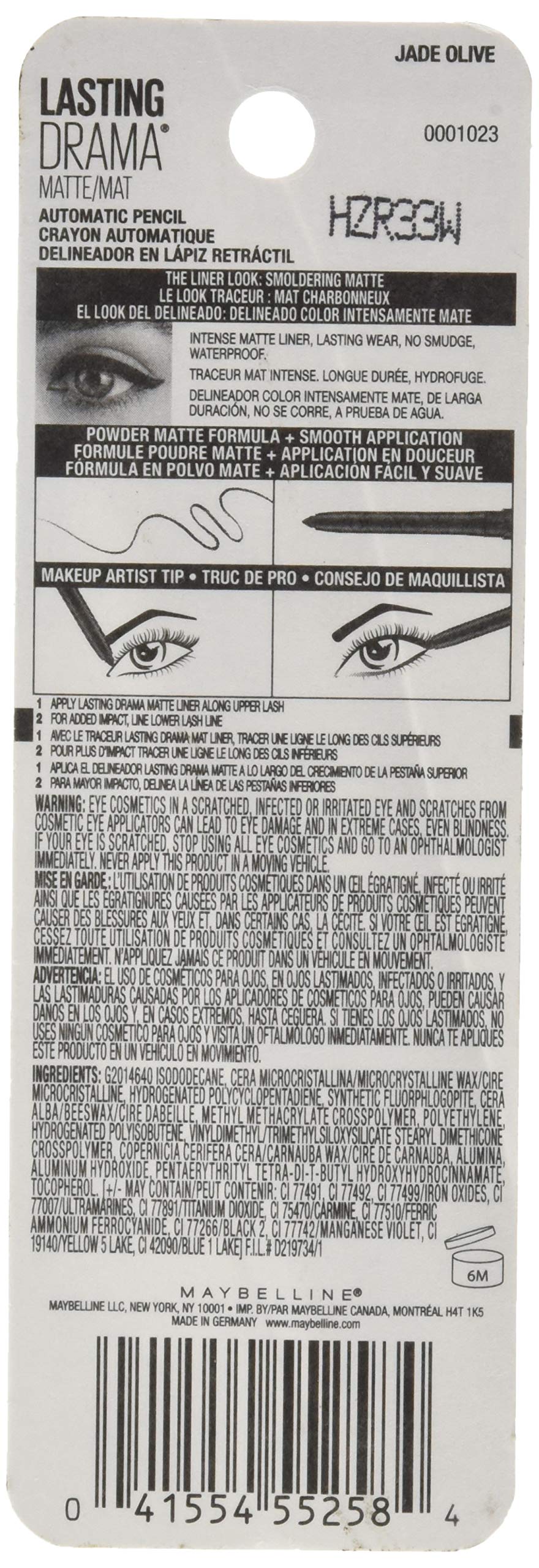 Maybelline Lasting Drama Matte Automatic Pencil, 910 Jade Olive Beauty & Personal Care MAYBELLINE