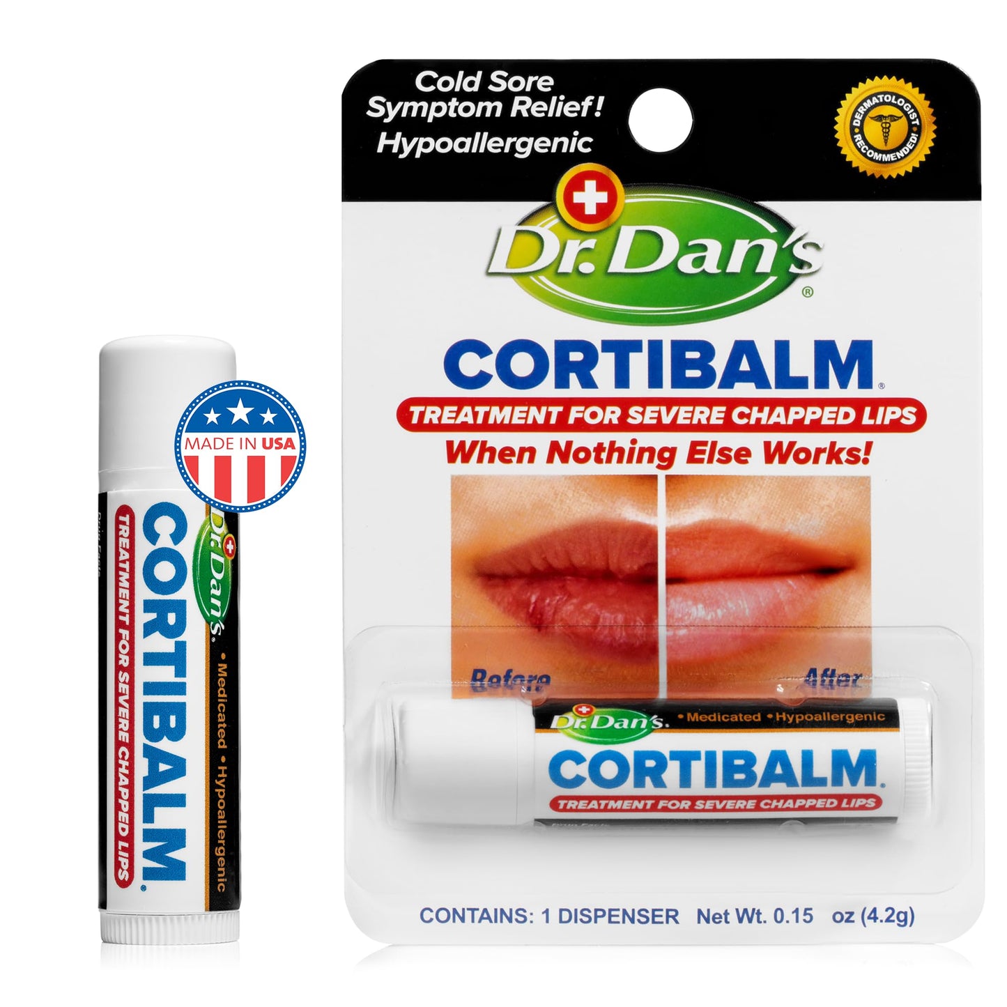 Dr. Dan’s Cortibalm - Medicated Lip Balm with Hydrocortisone - Healing Treatment & Moisturizer for Severely Chapped, Very Dry Cracked Lips - 1 Pack Beauty and Personal Care Dr. Dan's