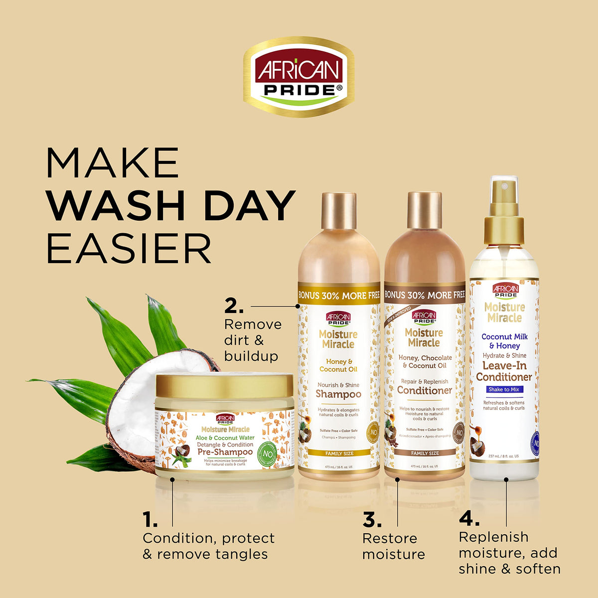 African Pride Moisture Miracle - For Natural Coils & Curls, Nourishes & Shines, Sulfate Free, Color Safe (Conditioner) Beauty & Personal Care African Pride