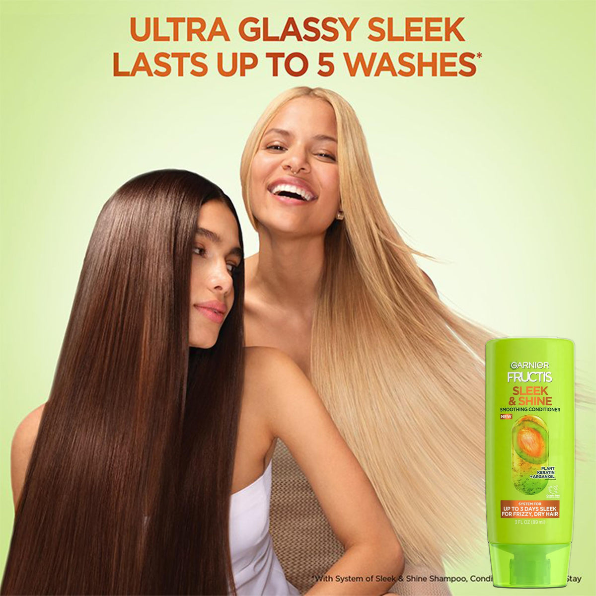 Garnier Fructis Sleek & Shine Travel Conditioner, 3 Pack, Smoothing Fortifying Conditioner, Long Lasting Frizz Control for Dry Unmanageable Hair,