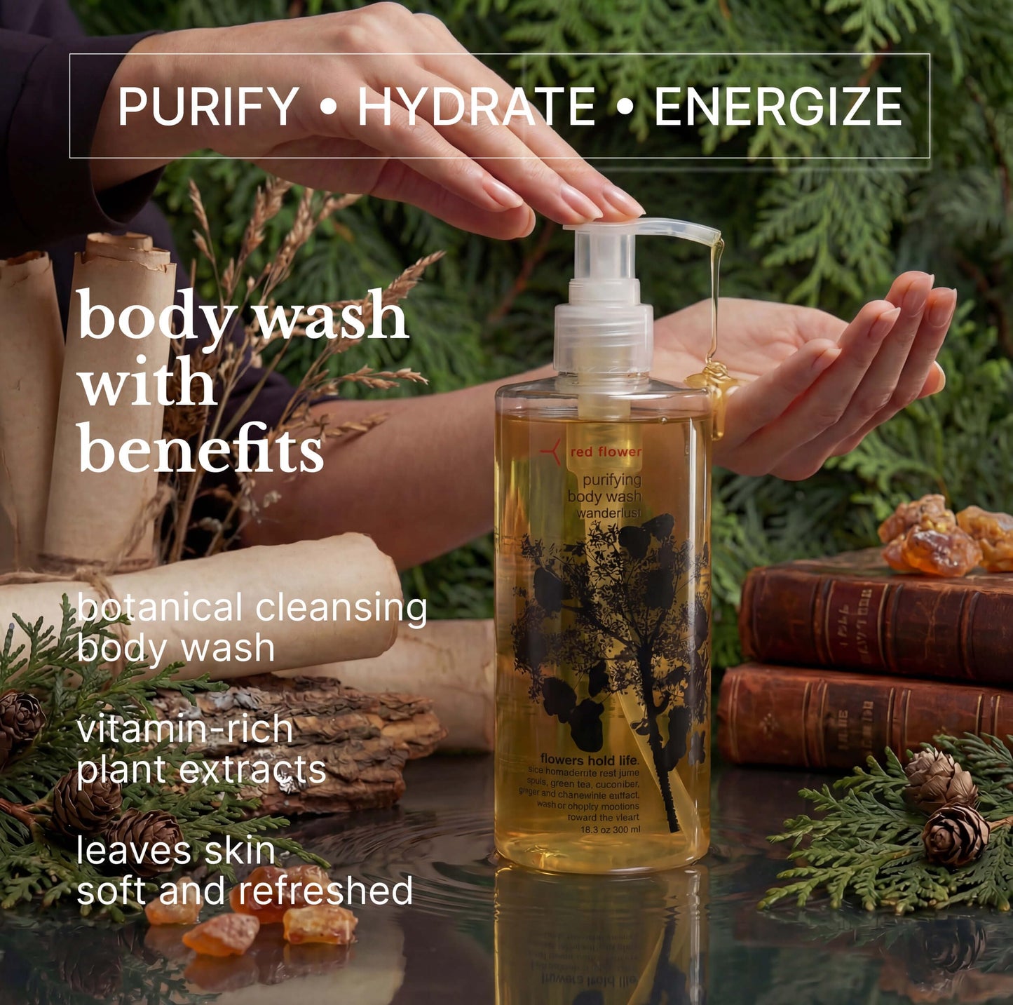 Red Flower Wanderlust Purifying Body Wash - Cleanse & Hydrate Botanical Shower Gel with Organic Fruit & Leaf Extracts for Hydrated, Radiant Skin (10 Beauty & Personal Care Red Flower