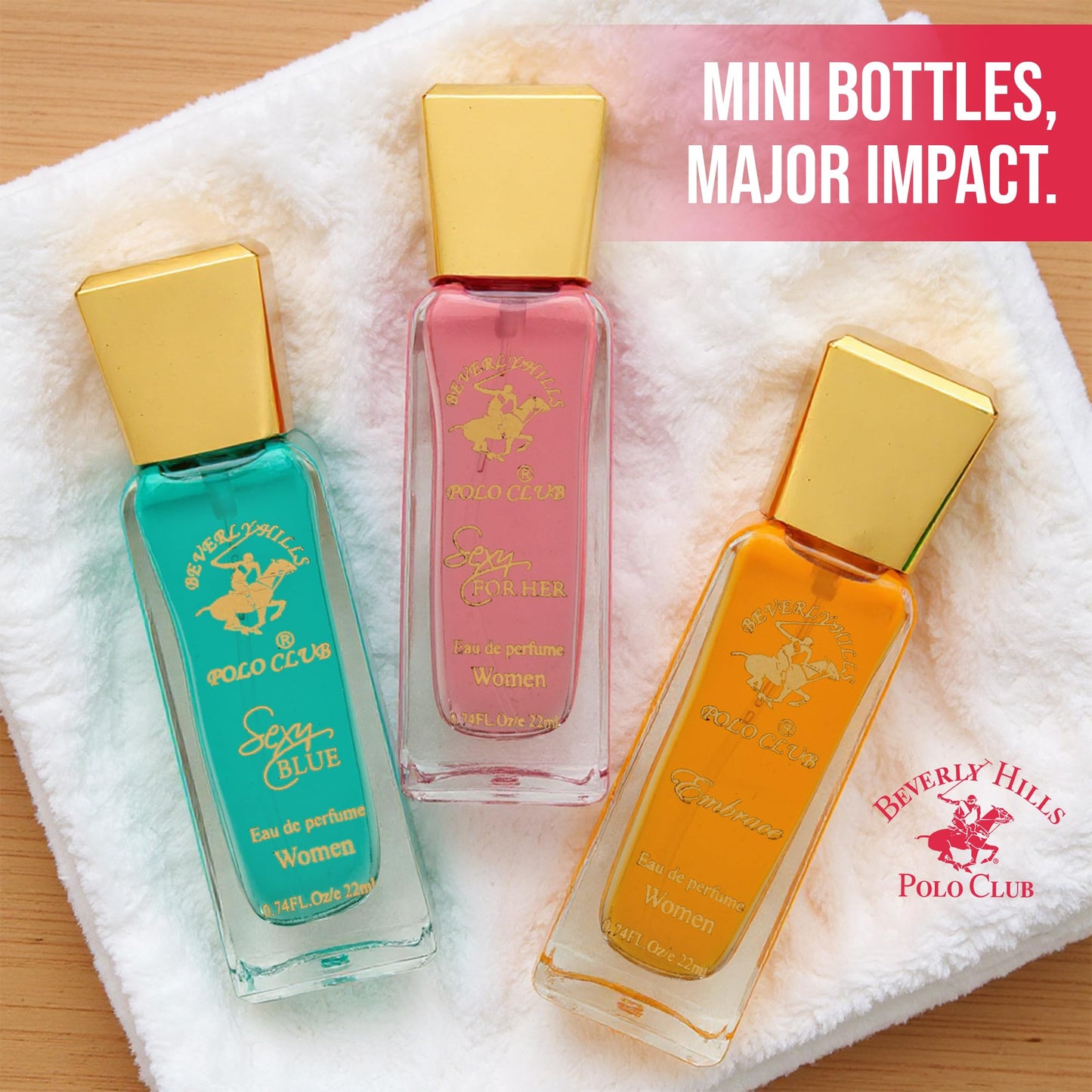 Beverly Hills Polo Club Women's 3-Piece Mini Perfume Set | .74oz EDP Fragrance Collection for Her | Long-Lasting Travel Size Gift (Sexy Blue, Embrace Beauty & Personal Care Beverly Hills Polo Club