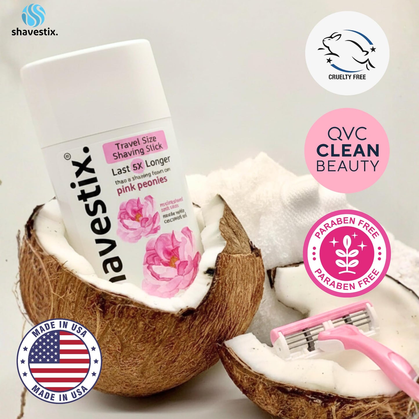 Shavestix Travel Size Shaving Stick 2.75 Oz - Pink Peonies Scented Shave Gel Bar - Moisturizing Hair Removal Cream for Women & Men - Compact Shave Beauty and Personal Care Shavestix.