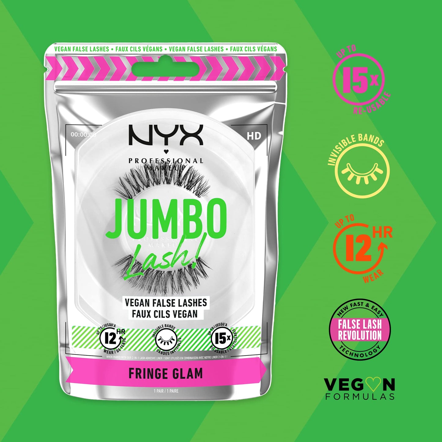 NYX PROFESSIONAL MAKEUP Jumbo Lash! Vegan False Eyelashes, Up to 12HR Wear, Reusable Fake Lashes - Fringe Glam Beauty & Personal Care NYX PROFESSIONAL MAKEUP