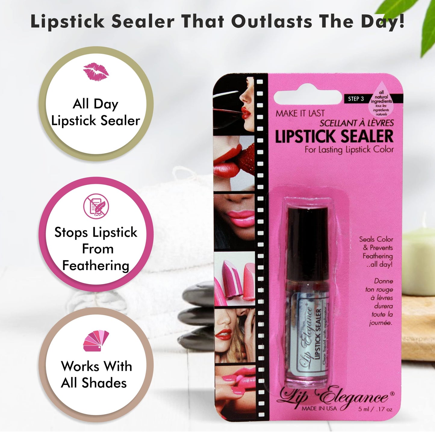 Lip Elegance Lipstick Sealer - Long Lasting Lipstick Sealer with Brush Applicator - Waterproof, Smudge Proof, Oilproof - All Day Liplock Effect 0.17 Beauty & Personal Care Lip Elegance