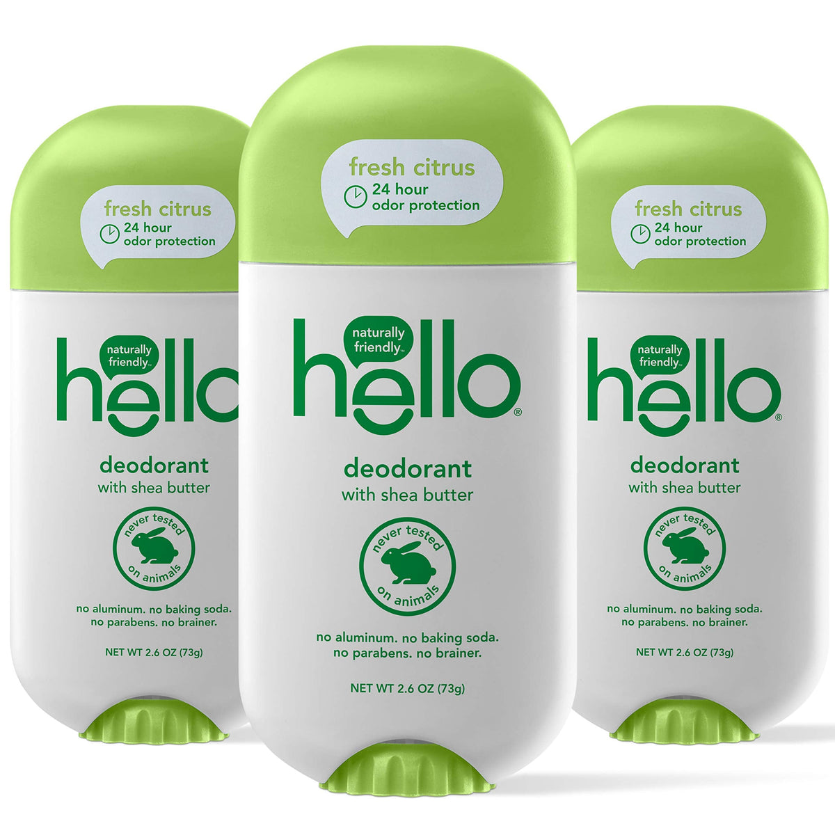 hello Shea Butter Fresh Citrus Deodorant for Women and Men, Aluminum Free, Baking Soda Free, Parabens Free, 24 Hour Protection, 2.6 Ounce (Pack of 3) Beauty and Personal Care hello