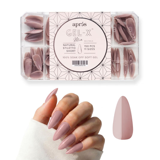 Apres Neutrals Gel-X Mia Box Of Press On Nails, 11 Sizes 00-9, Soft Gel Nail Tip Box (150pcs) (Natural Stiletto Short, 150pcs)