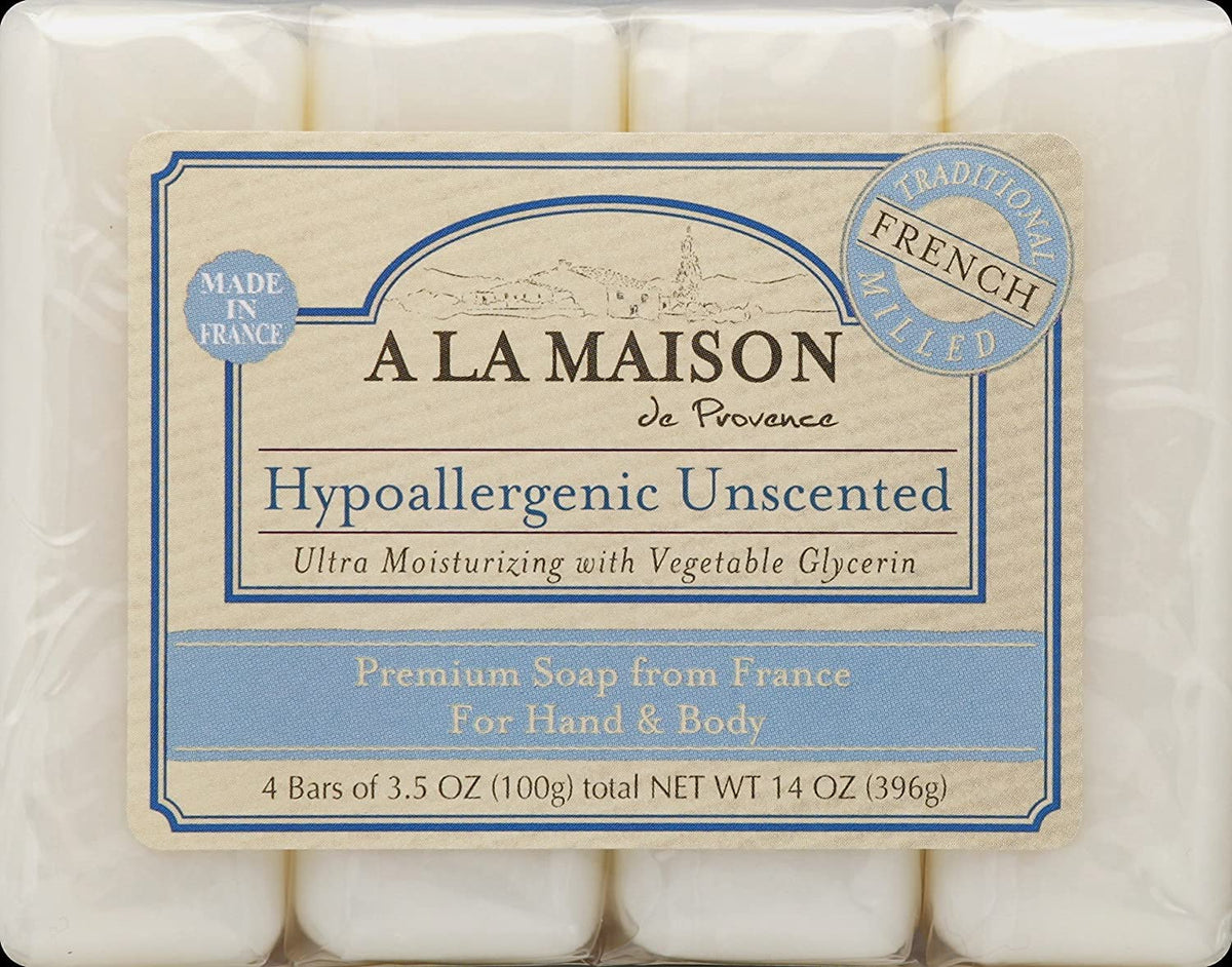 A LA MAISON Hypoallergenic Unscented Bar Soap - Triple French Milled Natural Moisturizing Hand Soap Bar (8 Bars of Soap, 3.5 oz) Beauty & Personal Care A LA MAISON