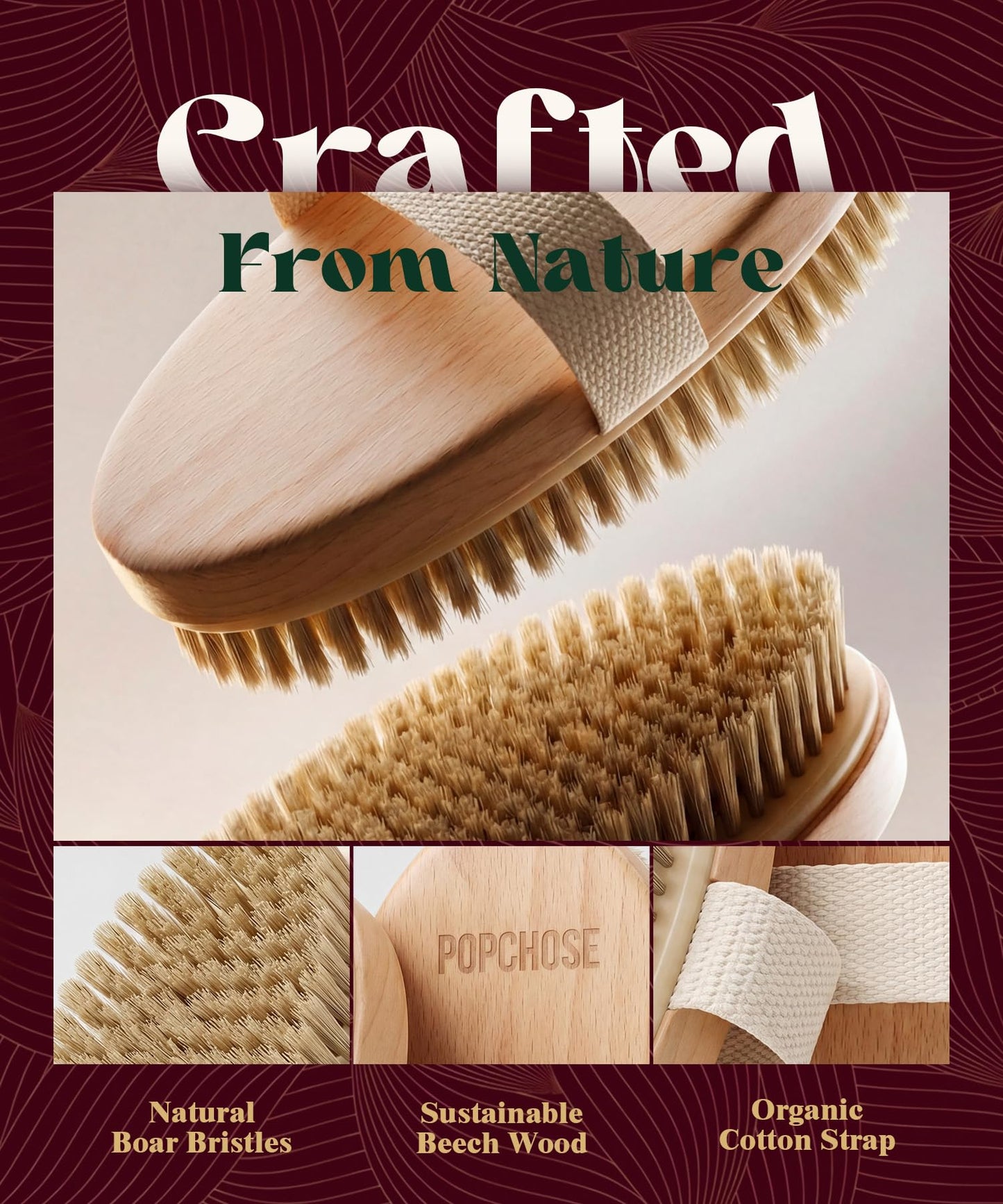POPCHOSE Dry Brushing Body Brush, Natural Bristle Dry Skin Exfoliating Brush Body Scrub for Flawless Skin, Cellulite Reduction, Lymphatic Drainage Beauty and Personal Care POPCHOSE