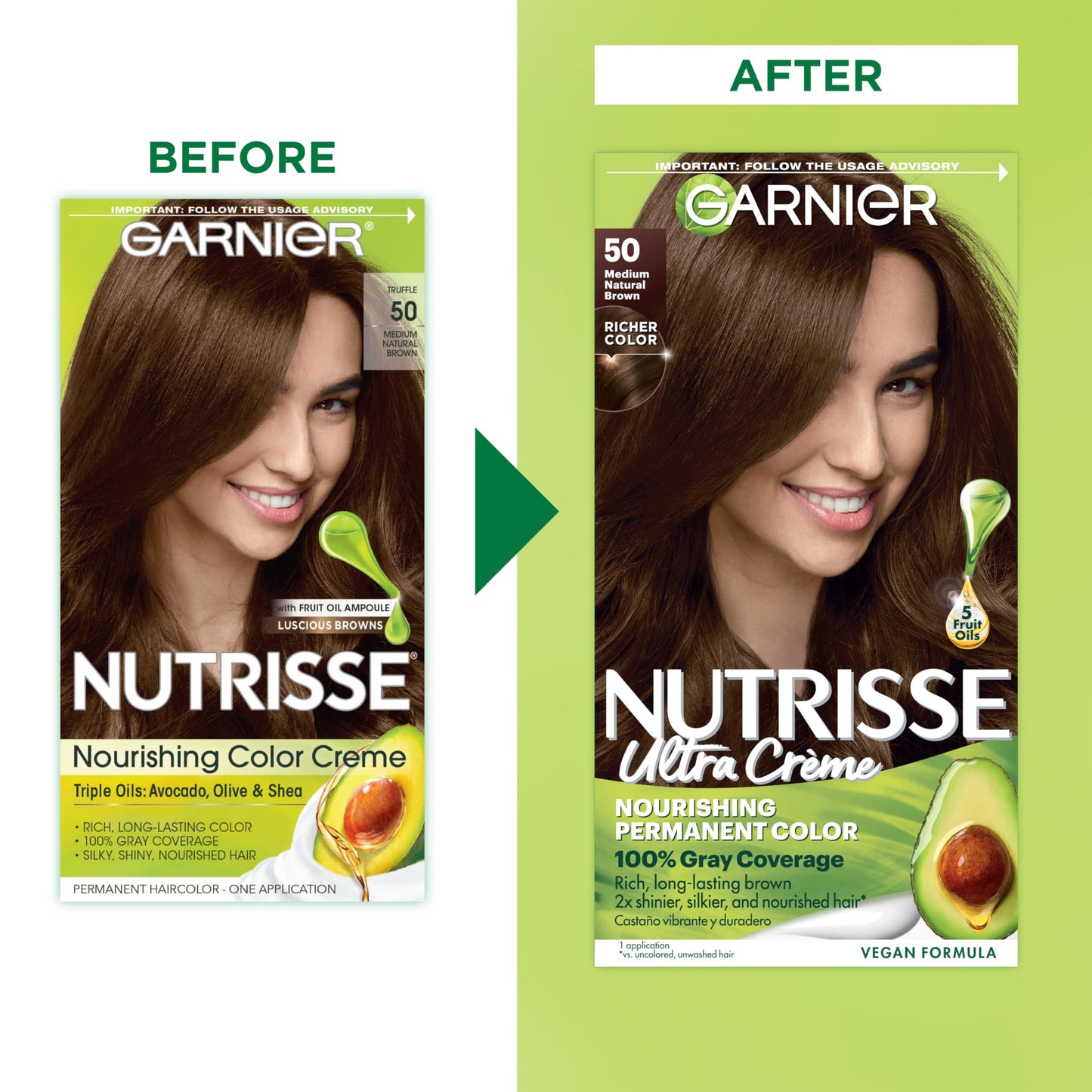 Garnier Hair Color Nutrisse Nourishing Creme, 50 Medium Natural Brown (Truffle) Permanent Hair Dye, 2 Count (Packaging May Vary) Beauty & Personal Care Garnier