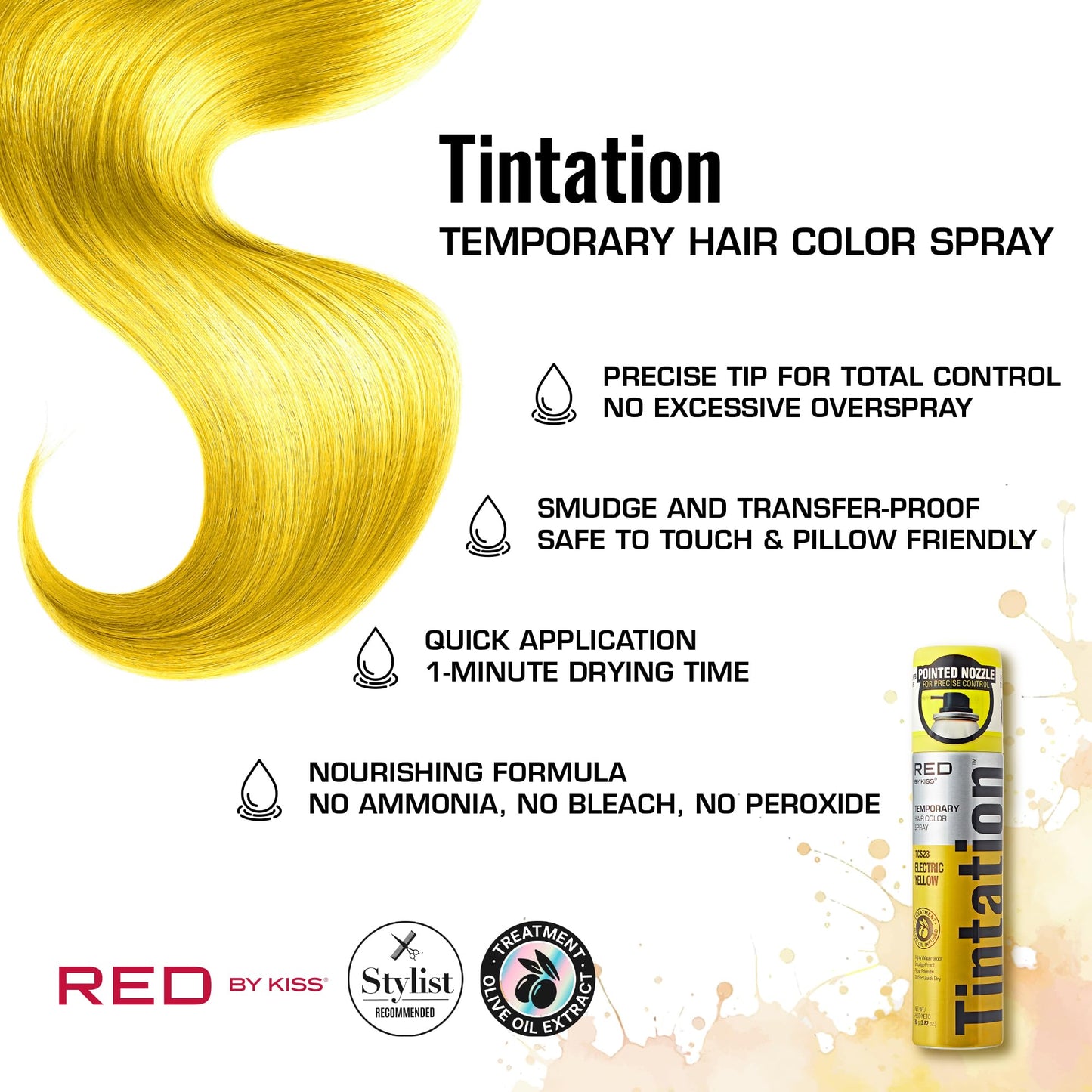Red by Kiss Tintation Temporary Hair Color Spray 2.82oz, Quick-Dry & Smudge-Proof, Vivid Color Washable Hair Dye, Styling Spray Cosplay Halloween Beauty & Personal Care Red by Kiss