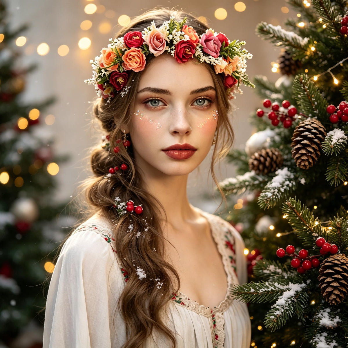 LLinfflr Rose Flower Crown Boho Headband Floral Halo Headpiece Rosy