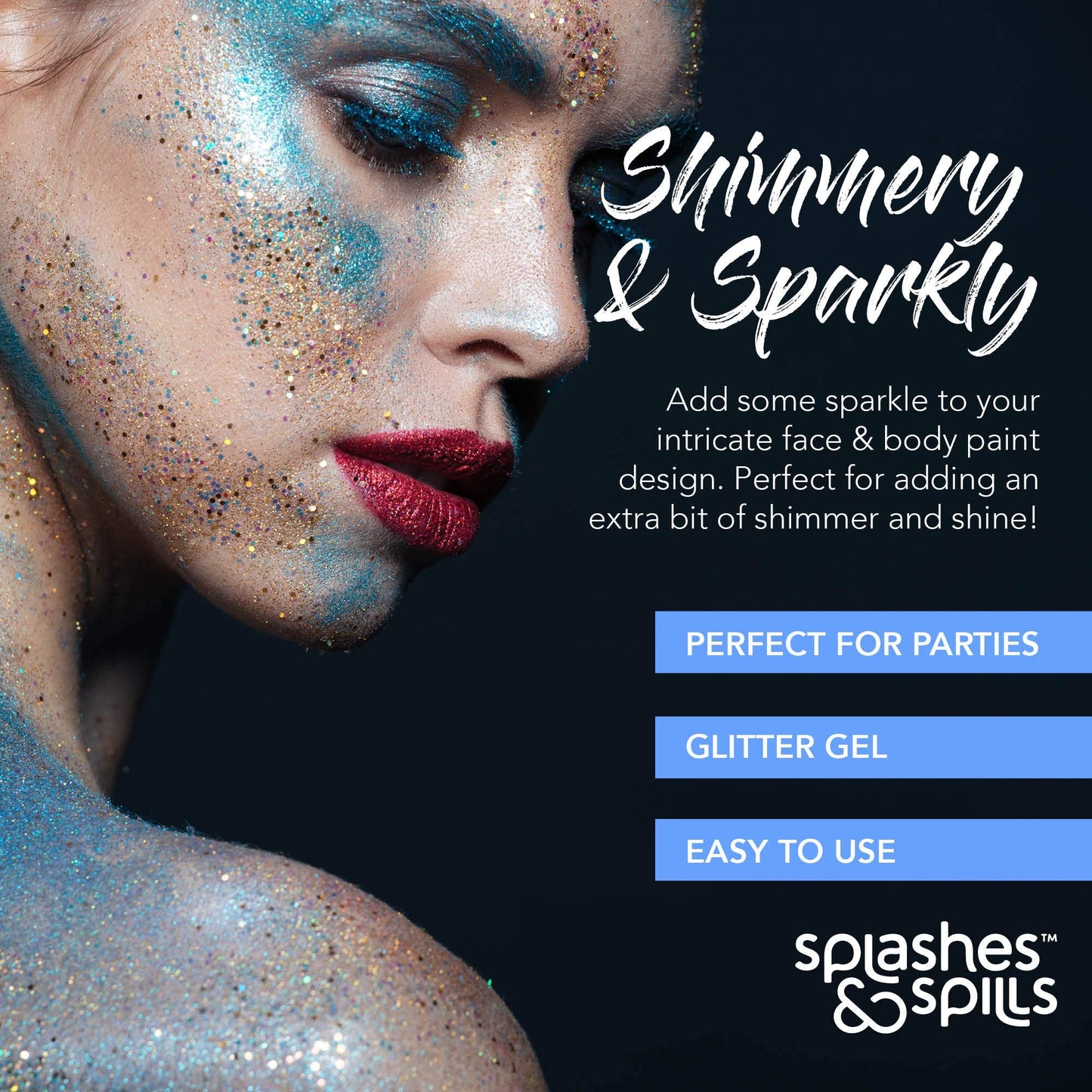 Body Glitter Paint Gel - 7 Color Costume Set for Women, Girls - 10 ml Tubes Holographic Shimmer Effect for Hair, Body, Face - Great for Festival Beauty & Personal Care splashes & spills
