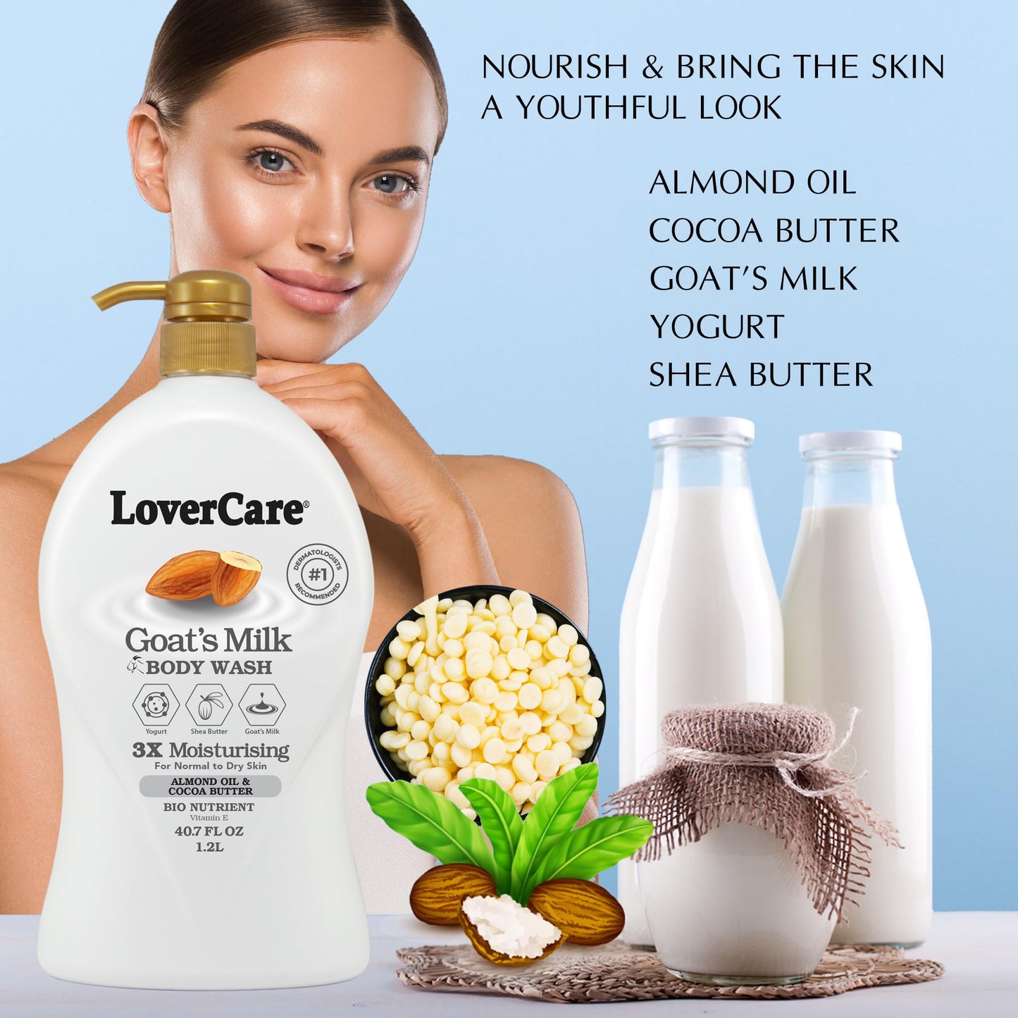 Lovercare Goat's Milk Body Wash 3x Moisturising plus Bio Nutrient (Almond Oil and Cocoa Butter) 40.7 fl oz Beauty & Personal Care Lovercare