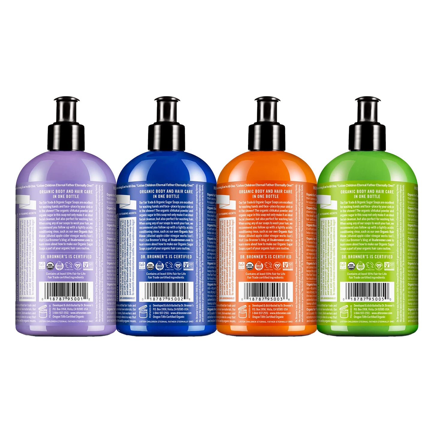 Dr. Bronner's - Organic Sugar Soap (12 oz Variety Pack) Lavender, Peppermint, Tea Tree, & Lemongrass - Made with Organic Oils, Sugar & Shikakai Beauty & Personal Care Dr. Bronner's