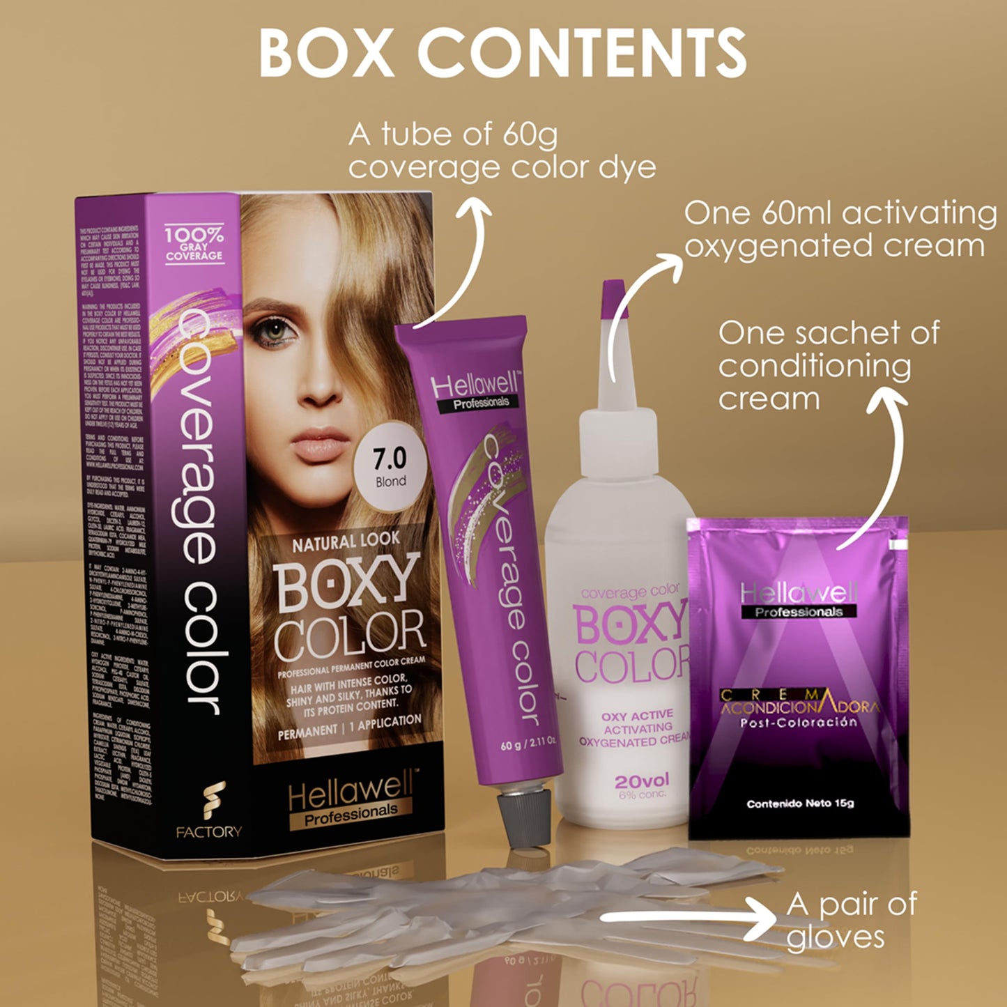 BOXY COLOR Coloring kit professional, permanent color cream hair dye with Vegetal Protein to get Hair with intense color shiny and silky. 100% Gray Beauty & Personal Care HELLAWELL PROFESSIONALS