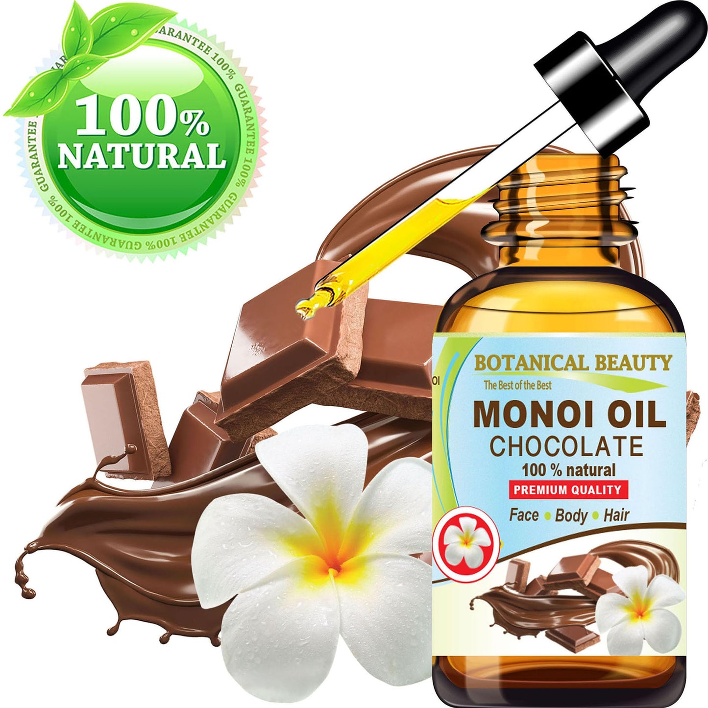Botanical Beauty MONOI OIL Chocolate. Frangipani flowers in Coconut Oil with Chocolate aroma. 100% Natural Pure for FACE, SKIN, BODY, HAIR, NAILS Beauty & Personal Care Botanical Beauty