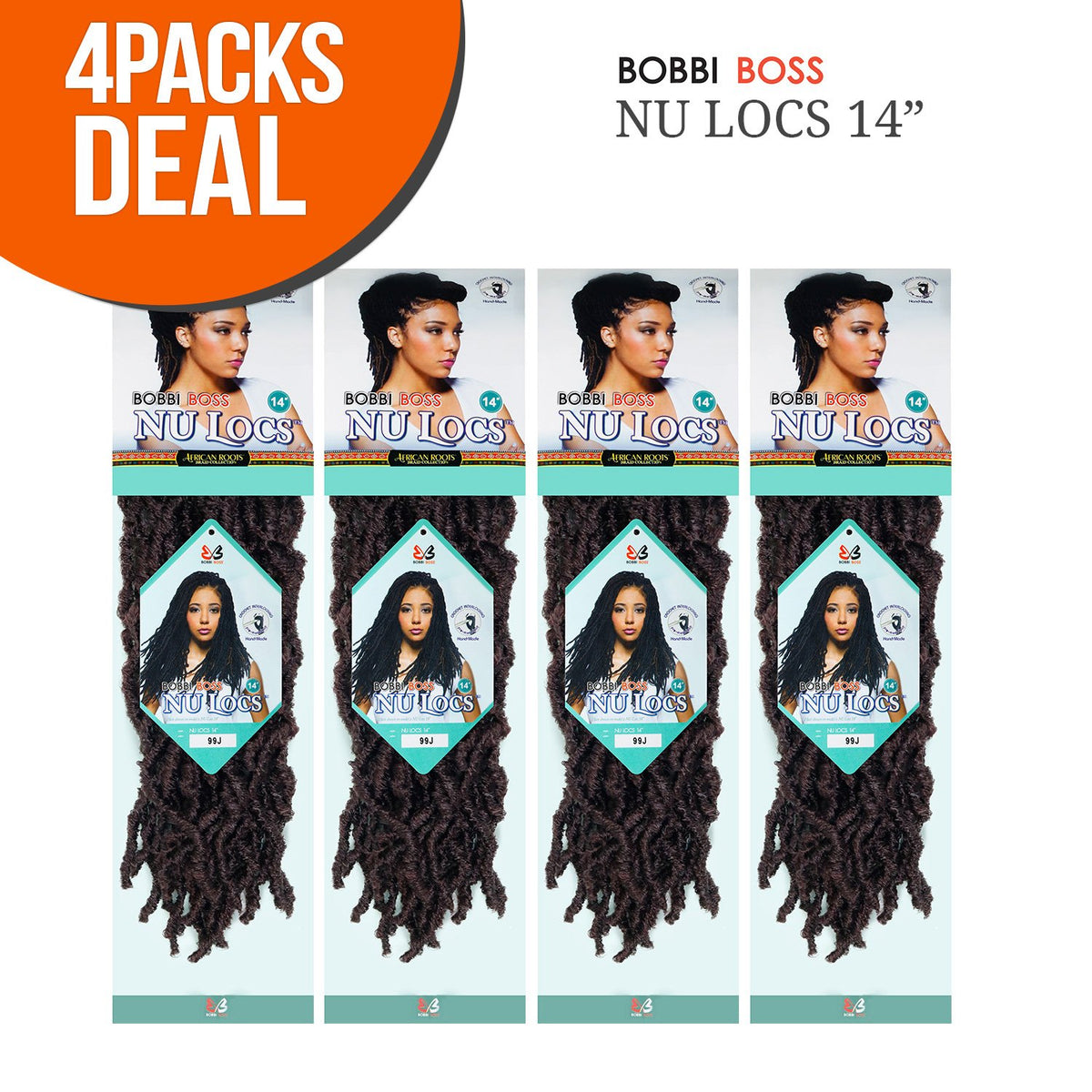 Bobbi Boss Synthetic Hair Crochet Braids African Roots Braid Collection Nu Locs 14" (4-PACK, 1B)