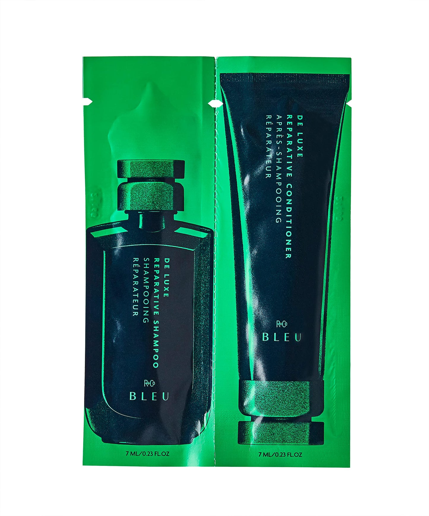 R+Co BLEU De Luxe Reparative Shampoo + Conditioner Tandem Packette | Hydrates + Strengthens + Adds Shine | Vegan, Sustainable + Cruelty-Free | 14ml Beauty & Personal Care R+Co