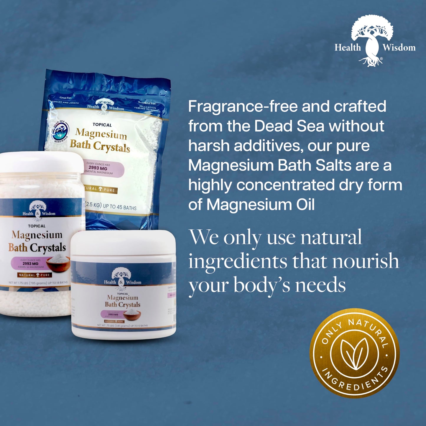 Health and Wisdom Magnesium Bath Crystals - Bath Salts with High Concentration & Enhanced Absorption for Muscle & Joint Relief - Dead Sea Sourced Beauty and Personal Care Health and Wisdom