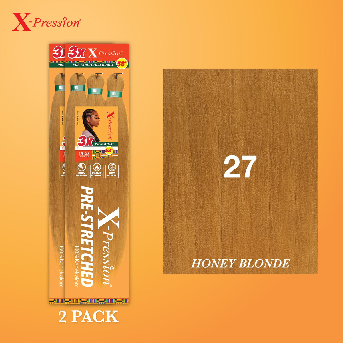 Sensationnel X-Pression Prestretched Braids-3X 58in,2pk 27 HONEYBLONDE
