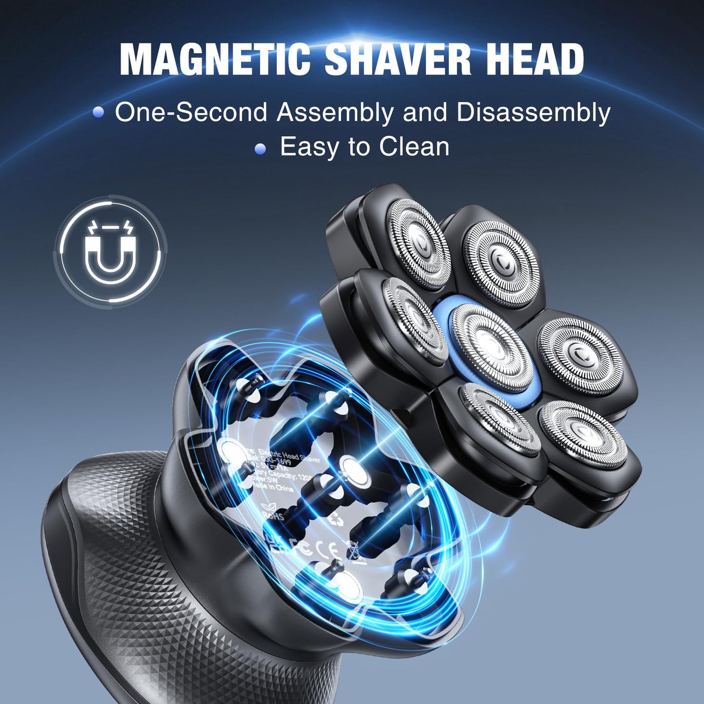 kensen PRO 7D Head Shavers for Bald Men - 2026 New Dual Speed Electric Shaver, Bald Head Shaver with Magnetic Shaver Head IPX6 Waterproof Wet/Dry Use Beauty and Personal Care kensen