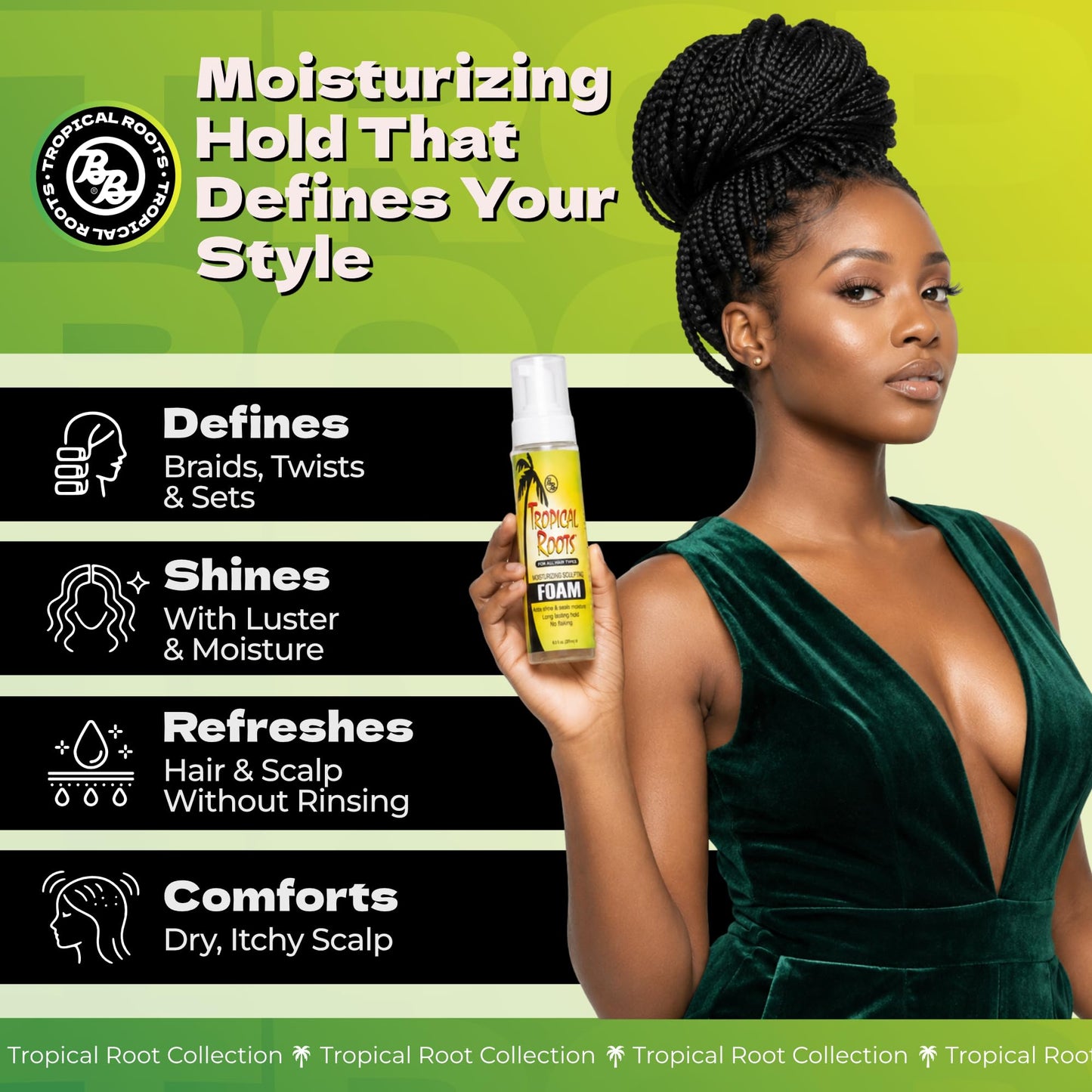Bronner Bros Tropical Roots Moisturizing Sculpting Foam - Long-Lasting Hair Foam Wrap for Braids, Twists & Sets - Helps Soothe Dry, Itchy Scalp Beauty & Personal Care Bronner Bros