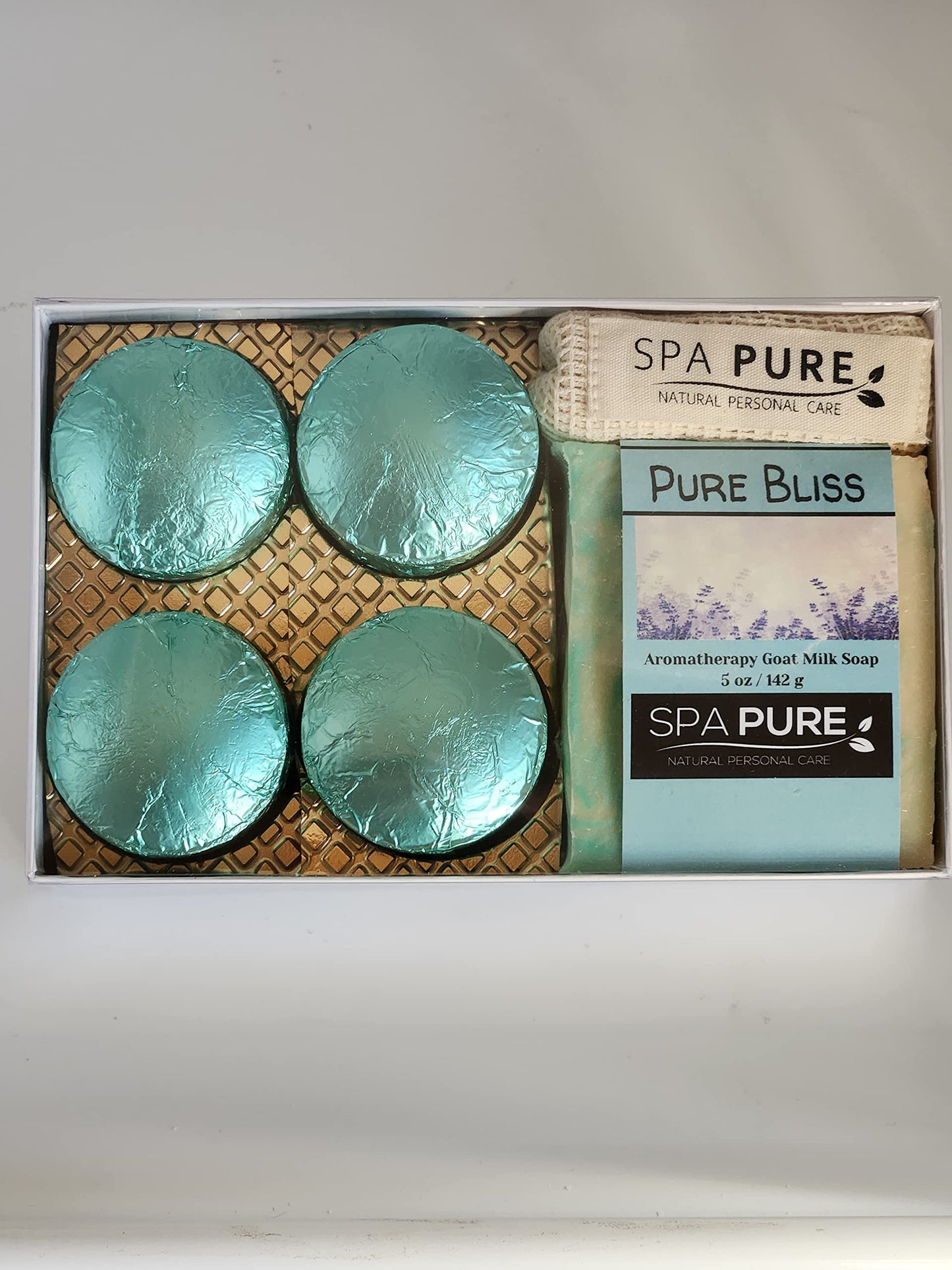 Spa Pure Aromatherapy Gift Set: Pure Bliss Artisan soap, Shower Steamers, USA made with plant based ingredients, essential oils, all natural Cotton Beauty and Personal Care Spa Pure