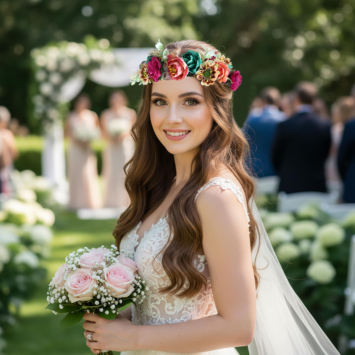 LLinfflr Women Floral Crown Flower Garland Headband Halo Headpiece Boho