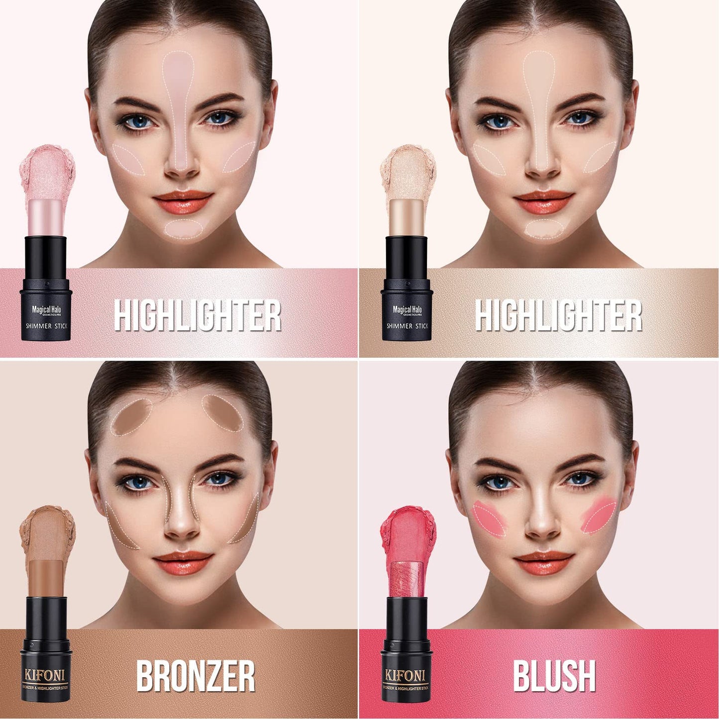 SUMEITANG 4PCS Contour Stick - Highlighter And Cream Blush Stick 4 Colors Kit - Moisturizer, Face Brightens & Shades Pencil, Facial Shaping Makeup Beauty & Personal Care SUMEITANG