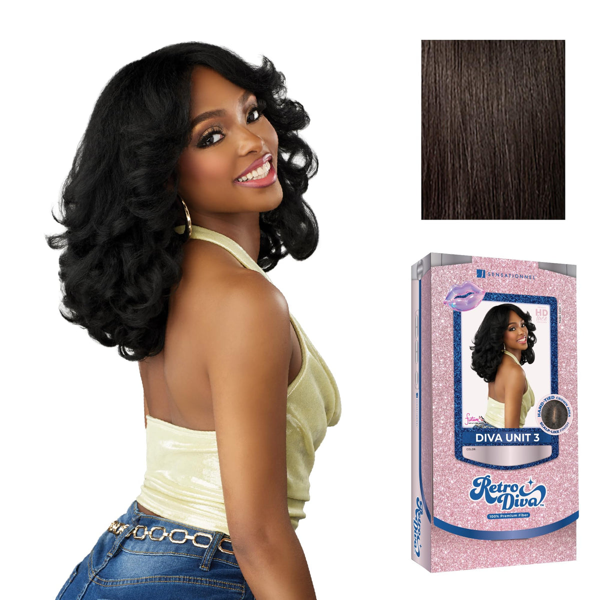 Sensationnel Glamora Lace Crown Wig-Retro Diva Unit 3, 2 DARKBROWN