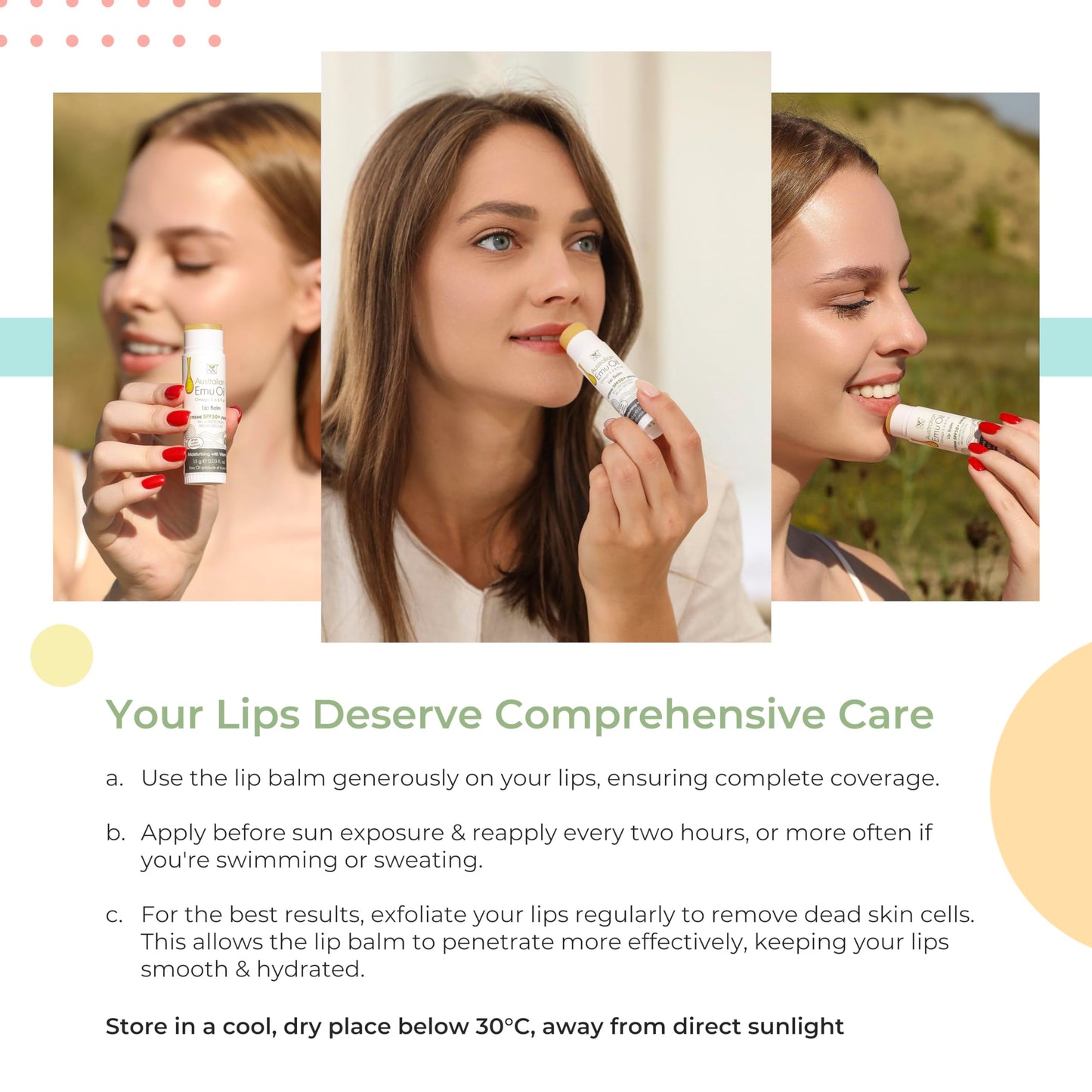 YNN Emu Oil Moisturizing Lip Balm with Extreme SPF50+ Sun Protection - 4-Hour Water Resistant, Fortified with Vitamin E, Amino Acids & Omega 3, 6 & 9 Beauty and Personal Care Y Not Natural