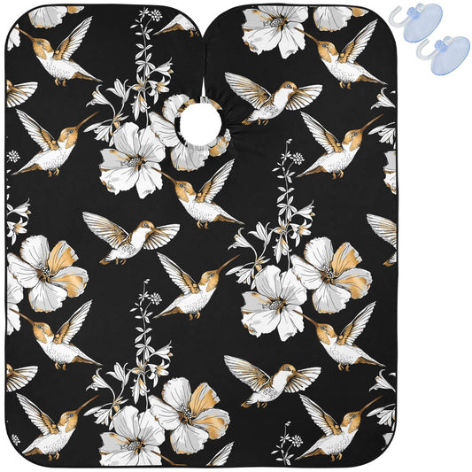 visesunny Barber Cape Exotic Tropical Hibiscus Flower And Hummingbird Gold Silver Pattern Polyester Hair Cutting Salon Cape Apron Anti-Static Haircut Beauty and Personal Care visesunny