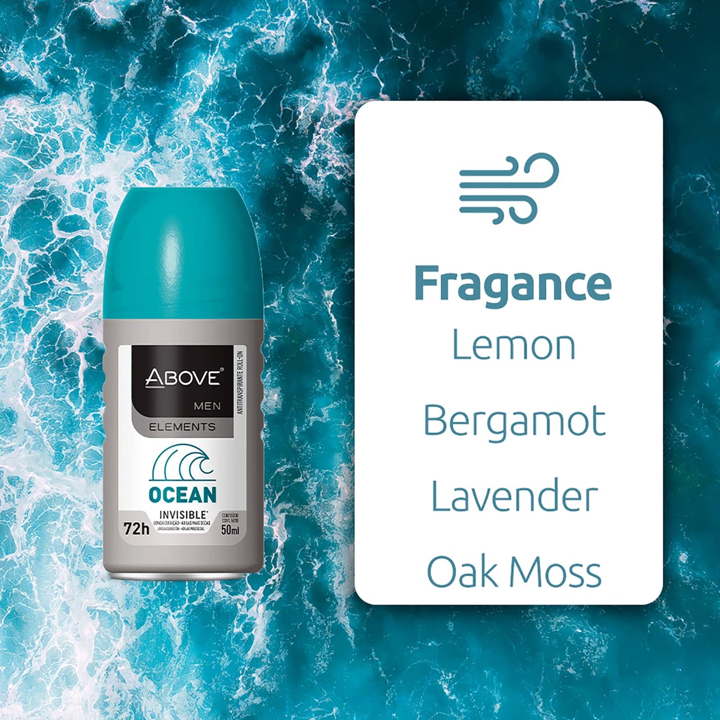 ABOVE Ocean - 72 Hour Antiperspirant Roll-On Deodorant for Men - Lemon, Bergamot, Lavender Scent - 1.7 oz Beauty and Personal Care ABOVE