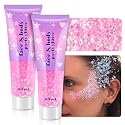 Body Glitter Gel, 2 Jars Face Glitter Gel Sequins Shimmer for Hair, Lip, Eyeshadow, Nails, Chunky and Powder Mixed Glitter Gel, Holographic Cosmetic Beauty & Personal Care Linwulte