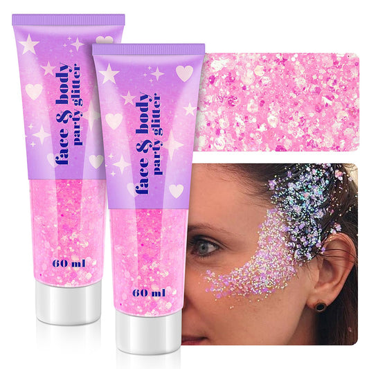 Body Glitter Gel, Holographic Face Glitter Gel Sequins Shimmer for Hair, Lip, Eyeshadow, Nails, Chunky and Powder Mixed Glitter Gel, Cosmetic Flakes Beauty & Personal Care Linwulte