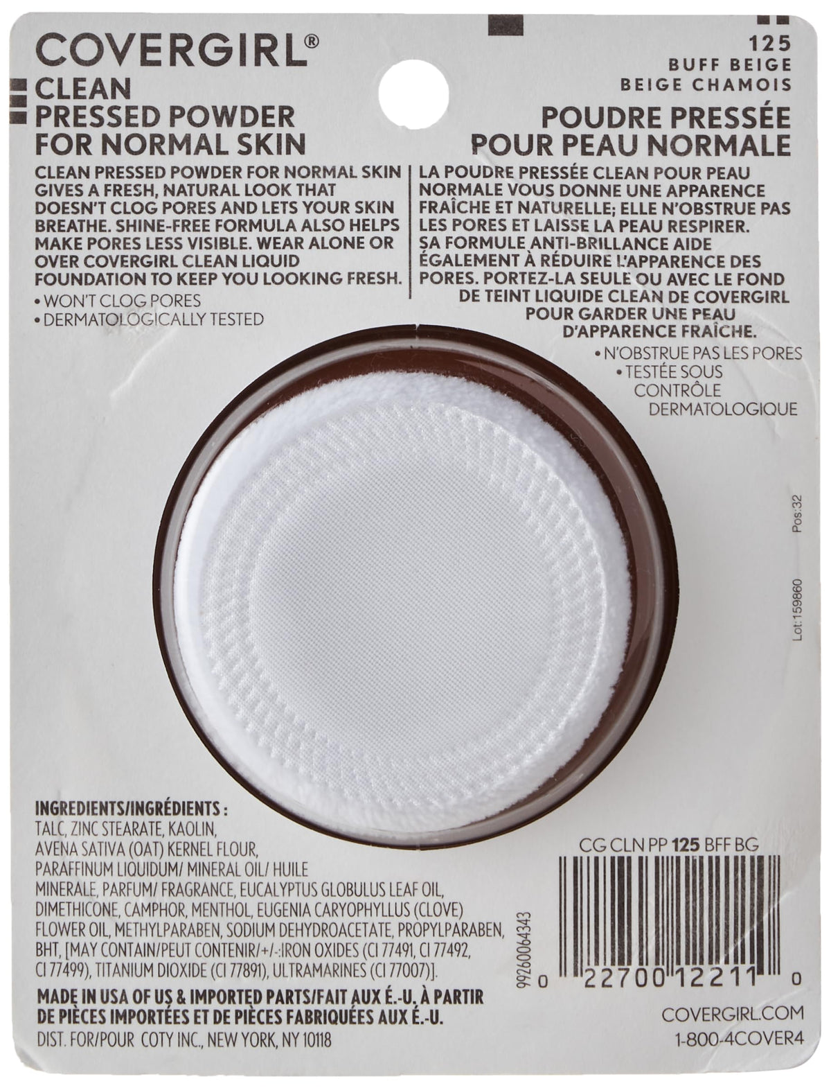 Covergirl Clean Pressed Powder Foundation, 125 Buff Beige, 0.39 Fl Oz Beauty & Personal Care COVERGIRL