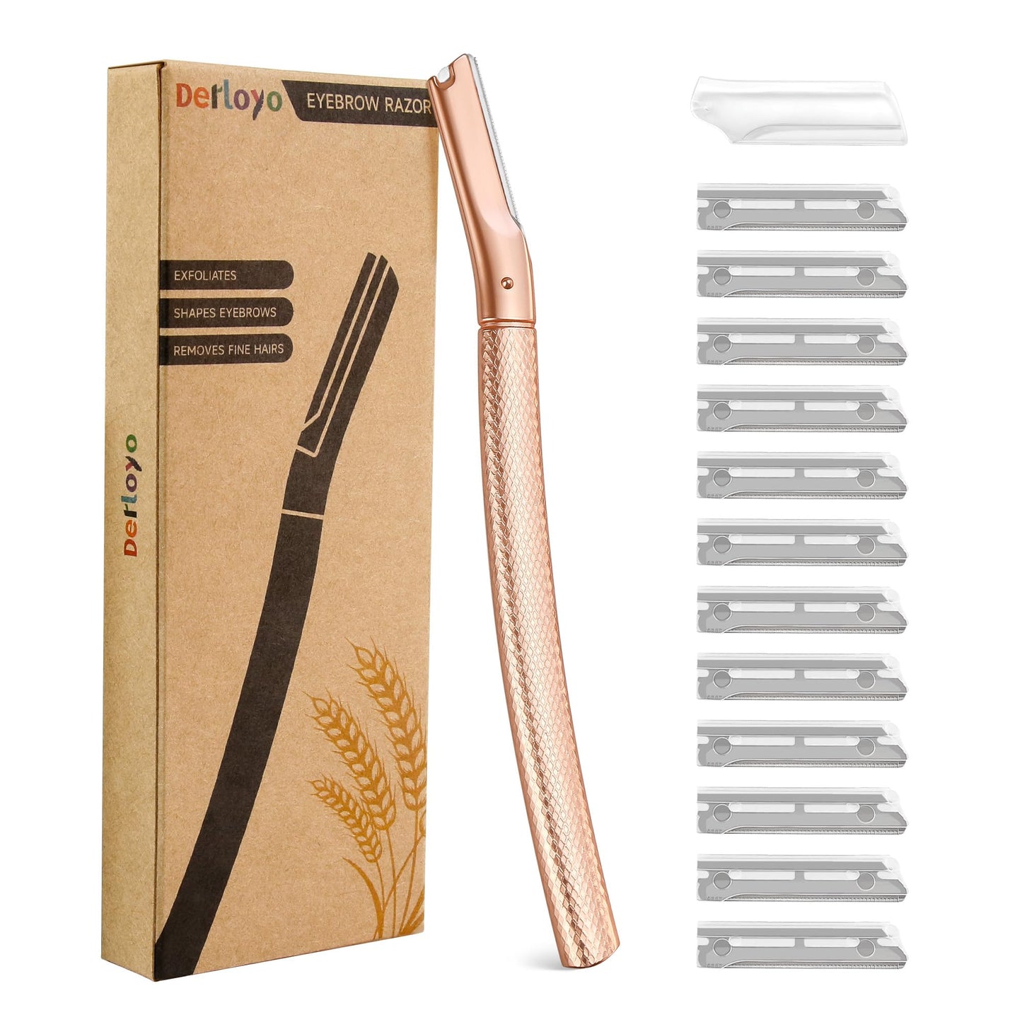 Derloyo Dermaplane Razor for Women Face, 12 Refill Blades, Rose Gold Beauty and Personal Care derloyo
