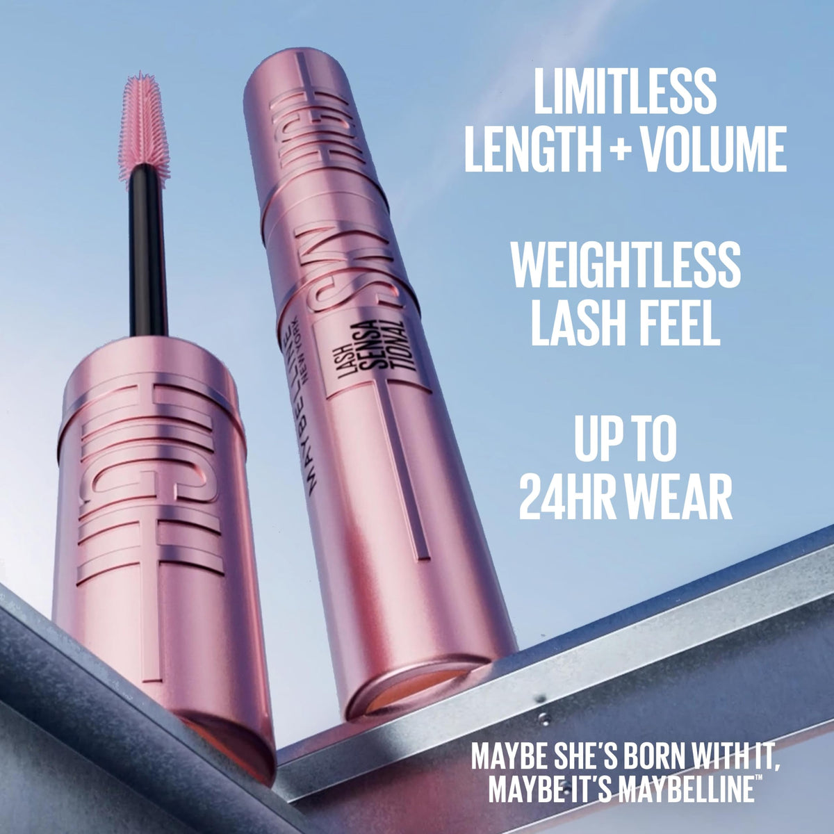 Maybelline Lash Sensational Sky High Washable Mascara, Volumizing, Lengthening, Defining, Curling, Multiplying, Buildable Mascara Make Up Formula