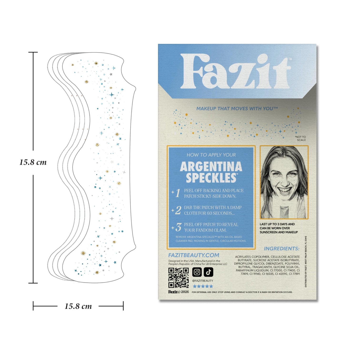 Fazit Argentina Soccer Speckles - Blue, White, and Silver Glitter Makeup Patches - Waterproof & Sweat-proof Face Stickers - Long-Lasting Game Day Beauty & Personal Care Fazit
