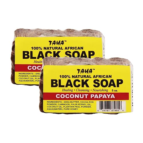 Taha African Black Soap Bar, Organic & 100% Natural, Soothing & Moisturizing, Healthy Cleansing - Great for Blemishes, Acne, Dry Scalp, and More Beauty & Personal Care Taha