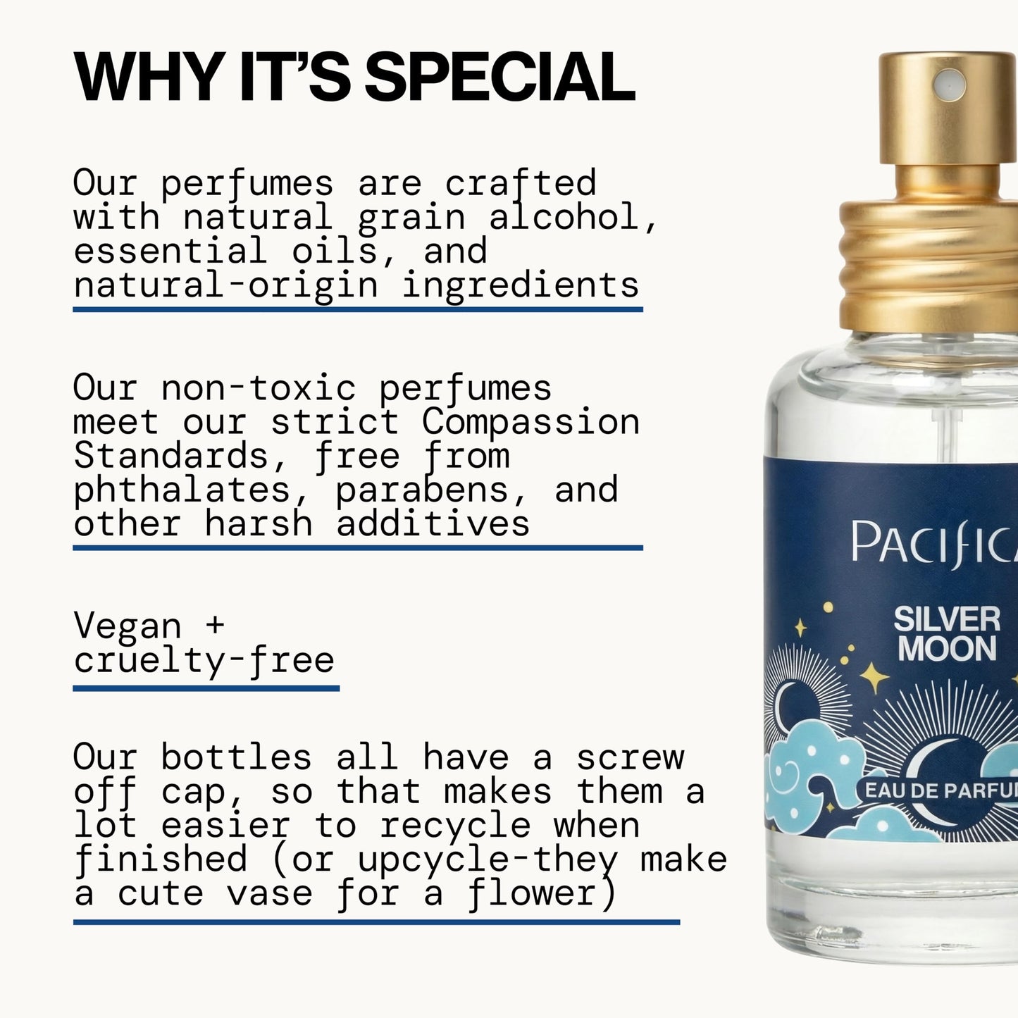 Pacifica Silver Moon Perfume 1oz - Long-Lasting Warm Vanilla & Almond Clean Fragrance for Women Vegan, Cruelty-Free, Essential Oils, Non Toxic Beauty & Personal Care Pacifica