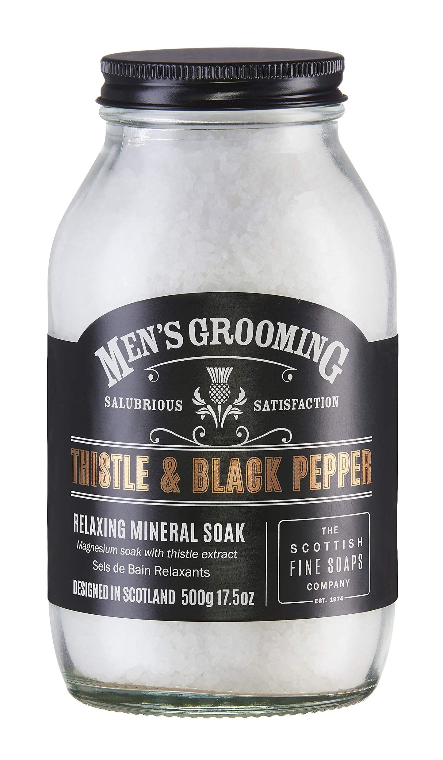 Scottish Fine Soaps Thistle & Black Pepper Relaxing Soak 500gm Glass Jar Beauty and Personal Care Scottish Fine Soaps